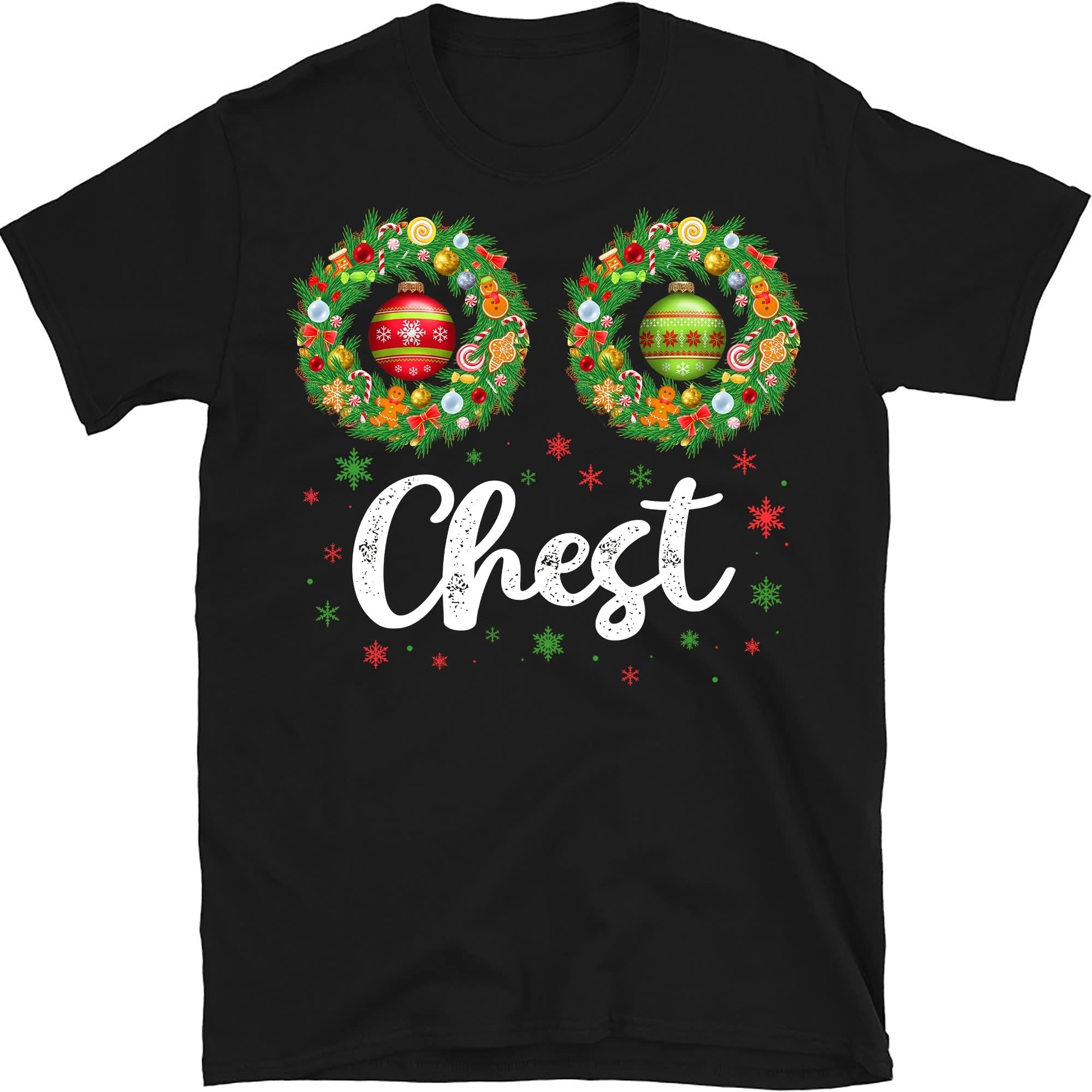 Chest Nuts Funny Matching Couple Christmas Pajamas, Couple Christmas Pajamas, Christmas T -Shirt Multicolored