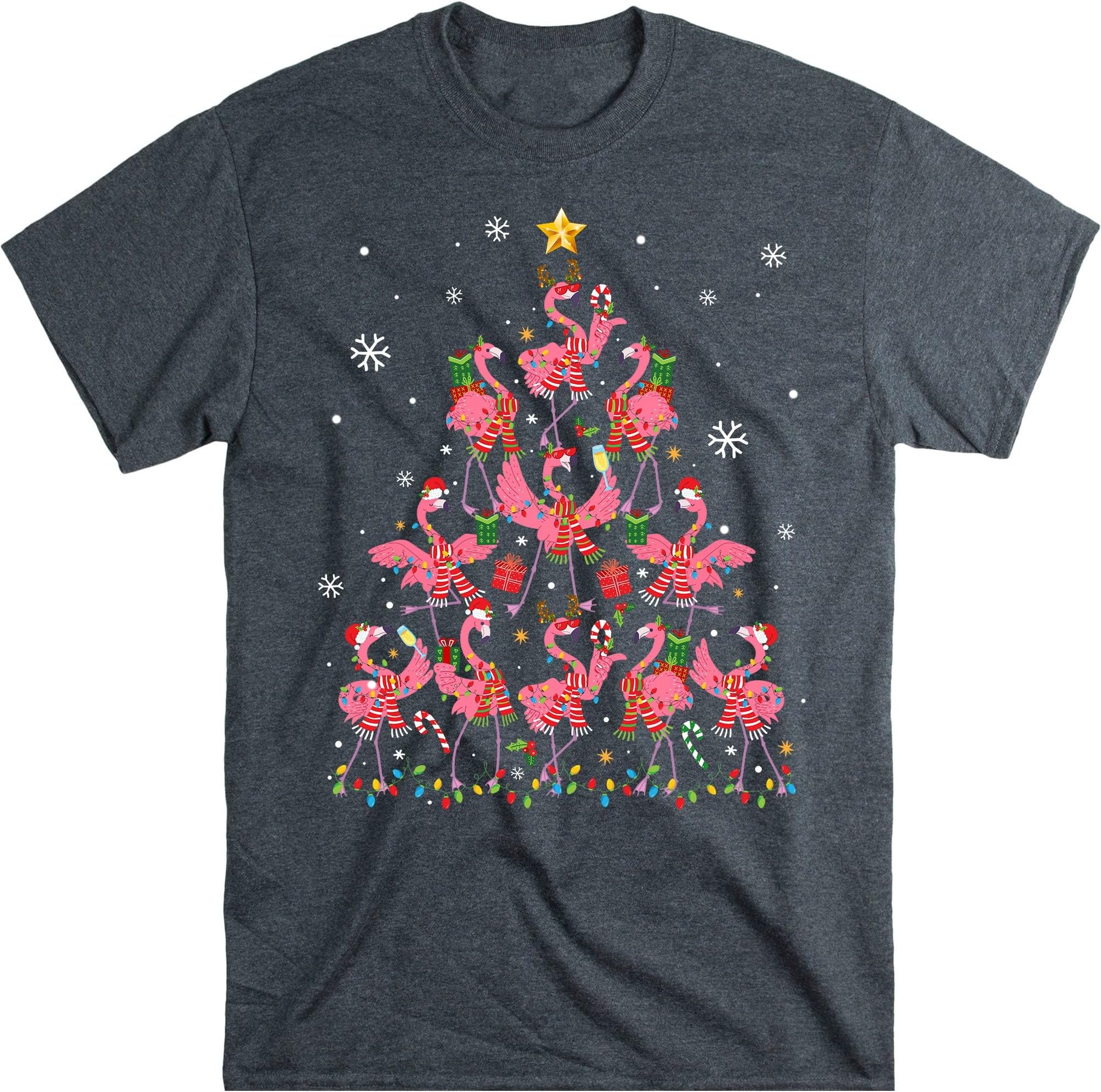 Flamingo Christmas Tree Ornament Decor Funny Gifts for Girls T-Shirt – Dark Heather/Medium