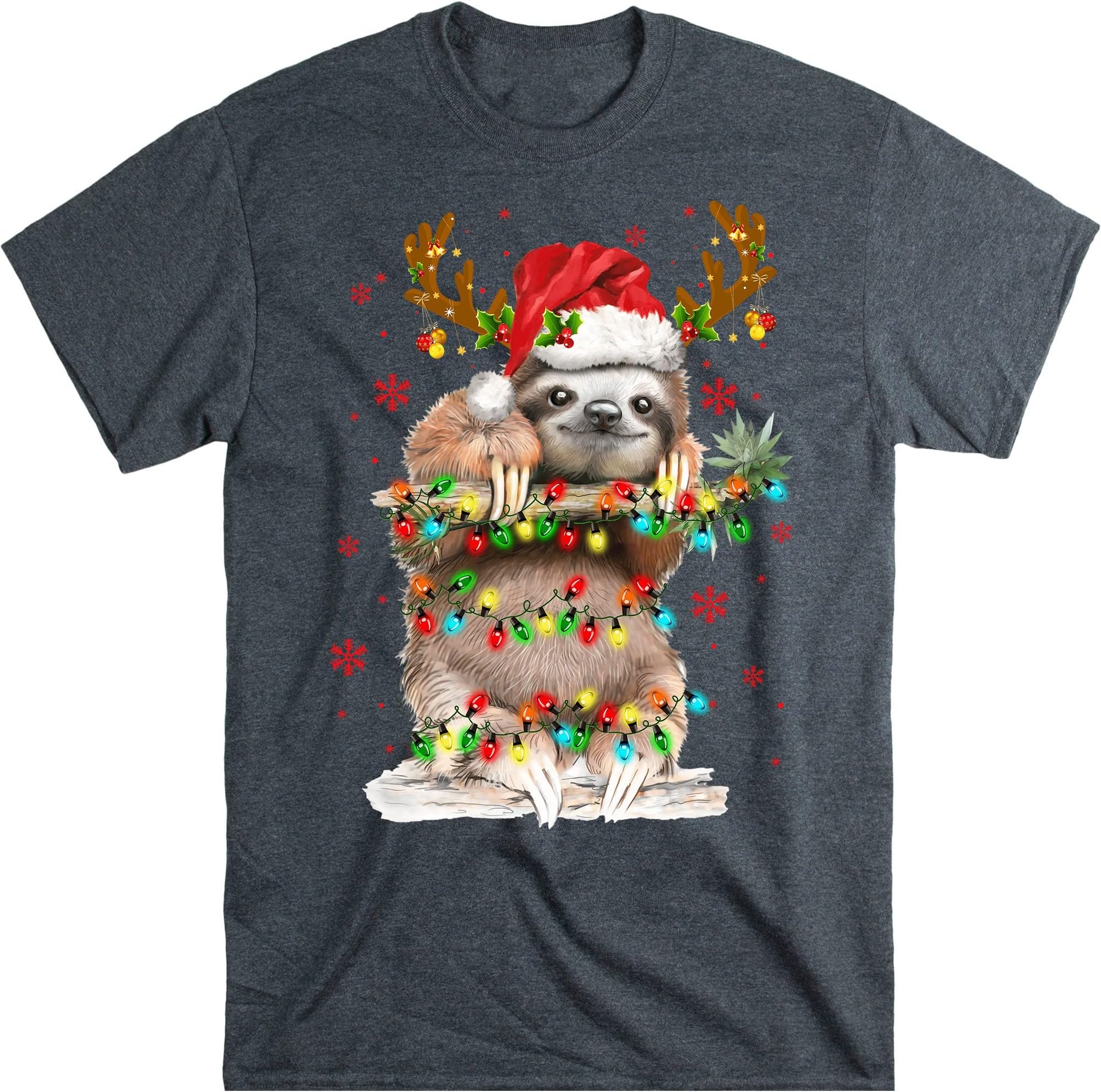 Sloth Christmas Shirt, Sloth Christmas Lights Funny Shirt, Santa Sloth Lights Sloth Lover Gift Sloth T-Shirt – Dark Heather/4X-Large