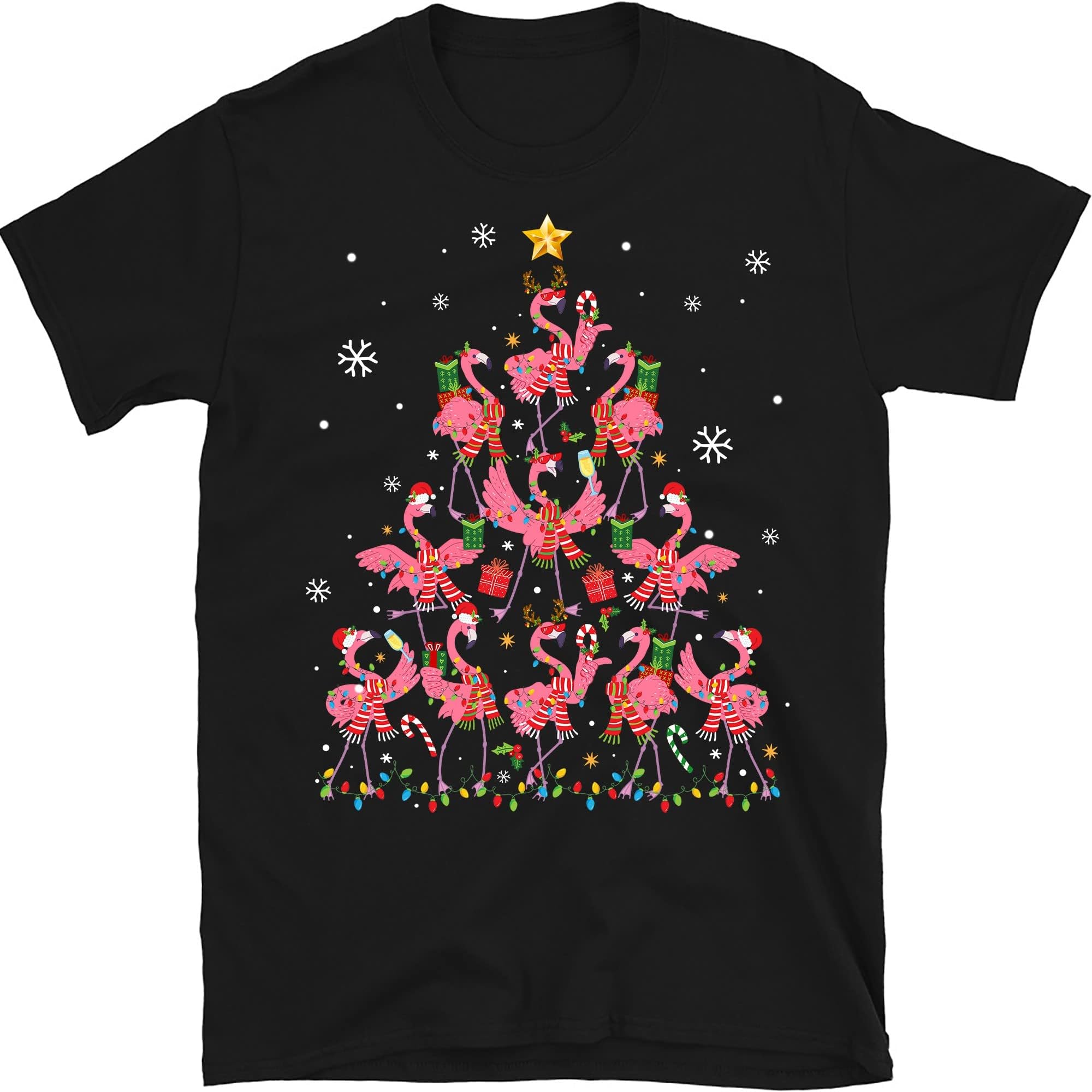 Flamingo Christmas Tree Ornament Decor Funny Gifts for Girls T-Shirt – Black/Medium