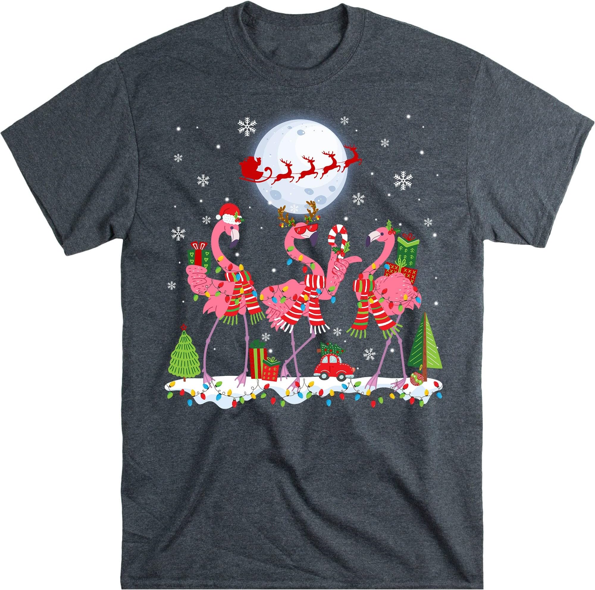Funny Flamingo Lights Santa Hat Shirt, Sweater Xmas Tree Christmas Shirt, Gift Lights Shirt – Dark Heather/4X-Large