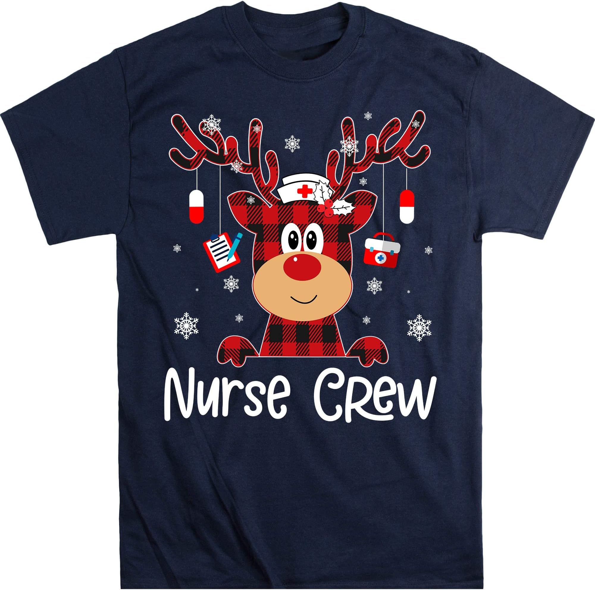 Christmas Nurse Crew Shirt for Women Men Tee Christmas T-Shirt – Navy/Medium