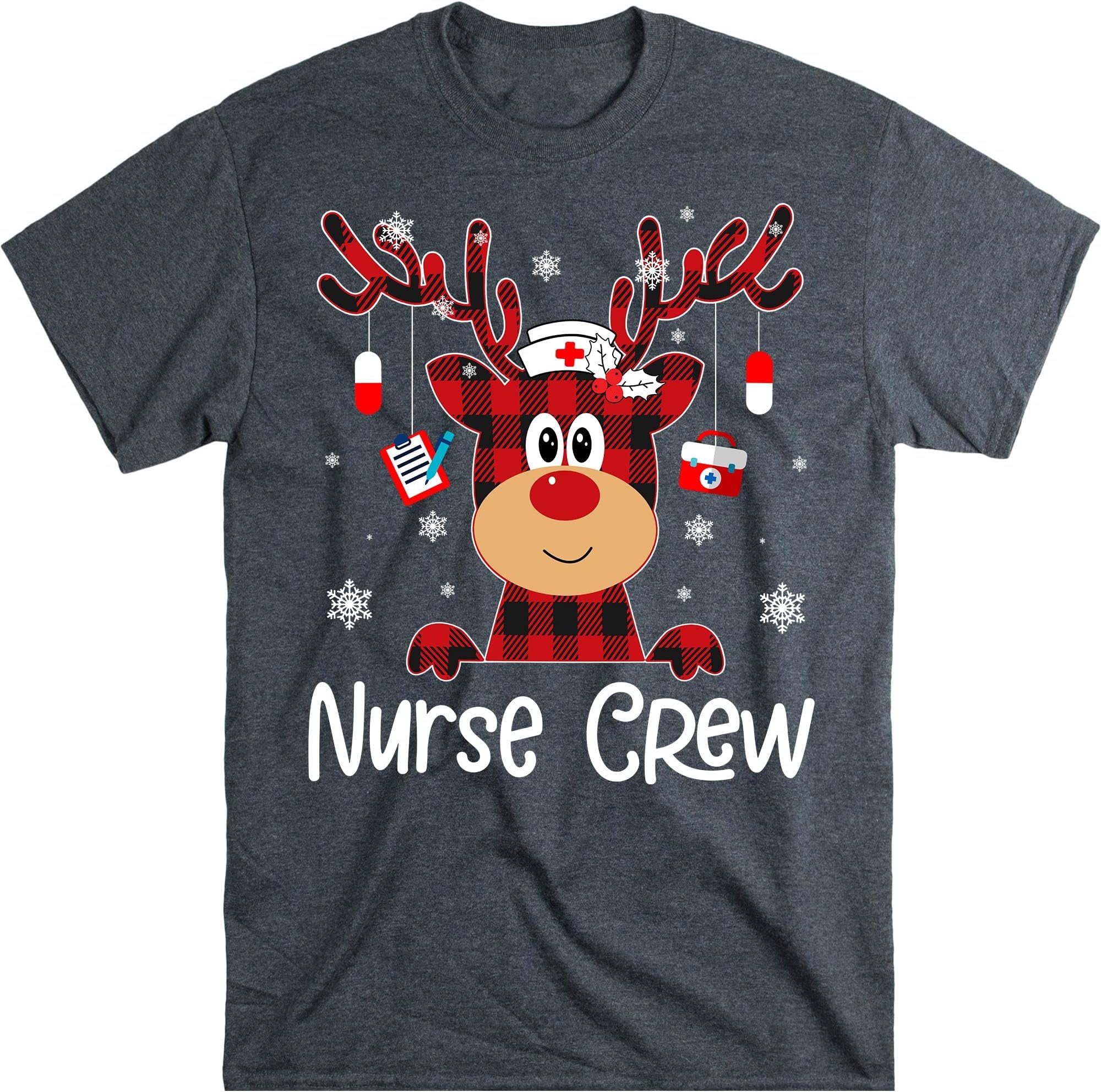 Christmas Nurse Crew Shirt for Women Men Tee Christmas T-Shirt – Dark Heather/3X-Large