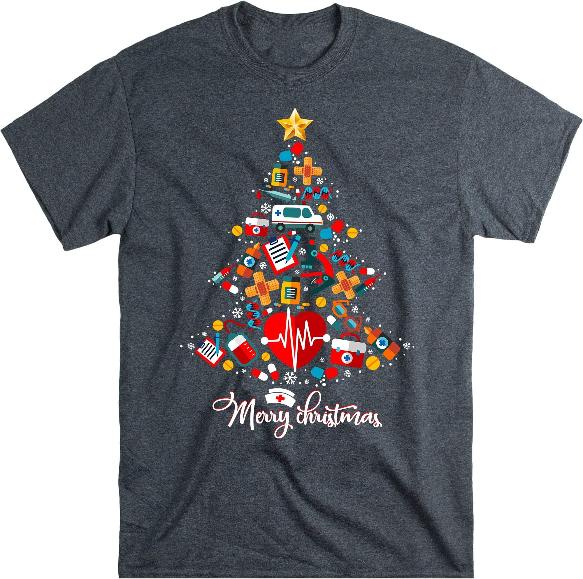 Nurse Christmas Tree Shirt, Nurse Shirt, Nursing Shirt, Nurse, Christmas Shirt – Dark Heather/4X-Large