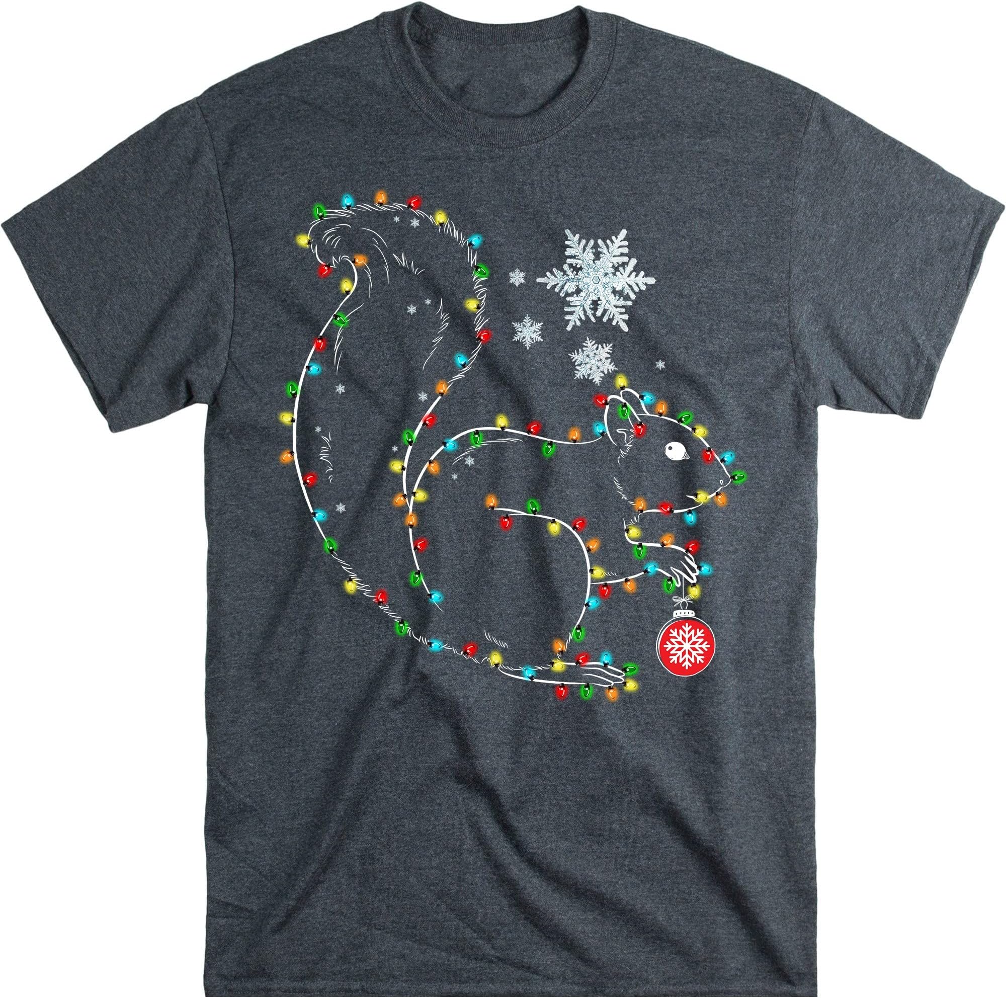 Christmas Squirrel Shirt, Squirrel Light String Snowflakes Shirt, Xmas Squirrels Lovers Shirt – Dark Heather/4X-Large