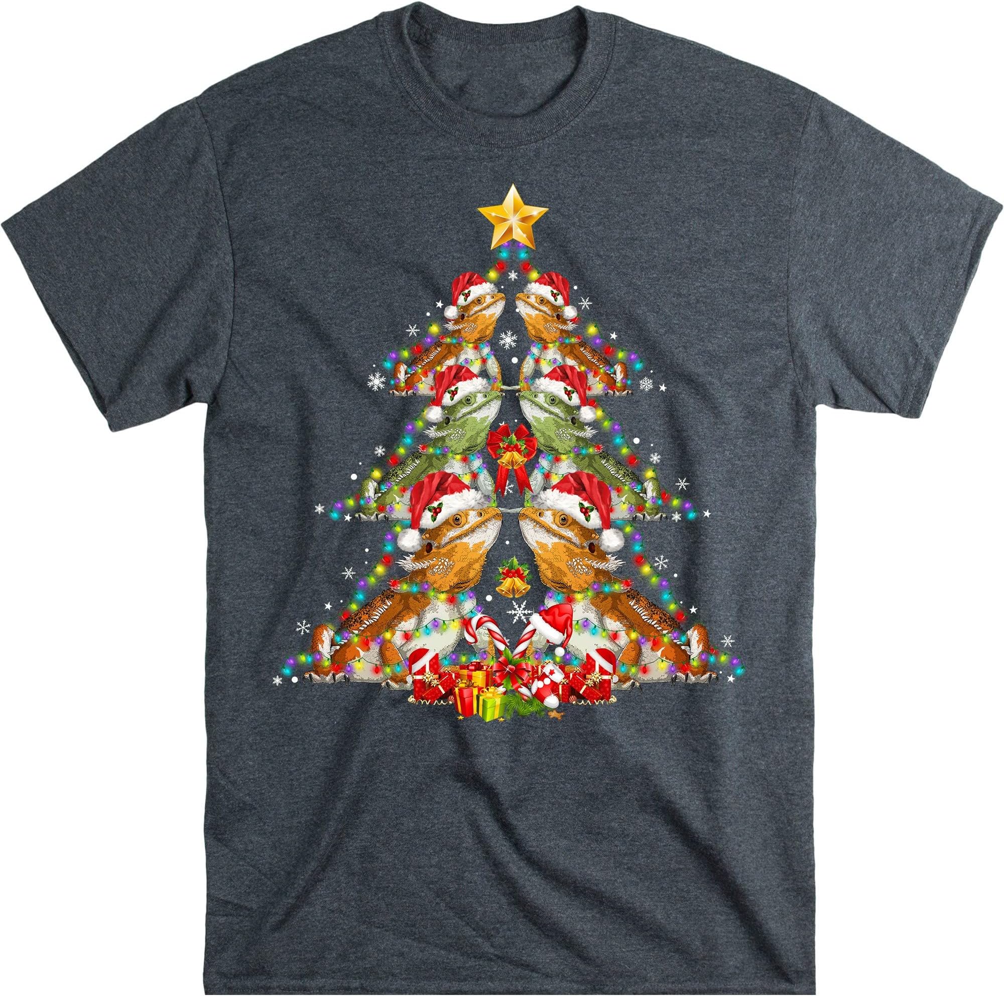 Bearded Dragon Christmas Tree Shirt, Christmas Shirts, Santa Hat with Beard, Dragon Lover – Dark Heather/Medium