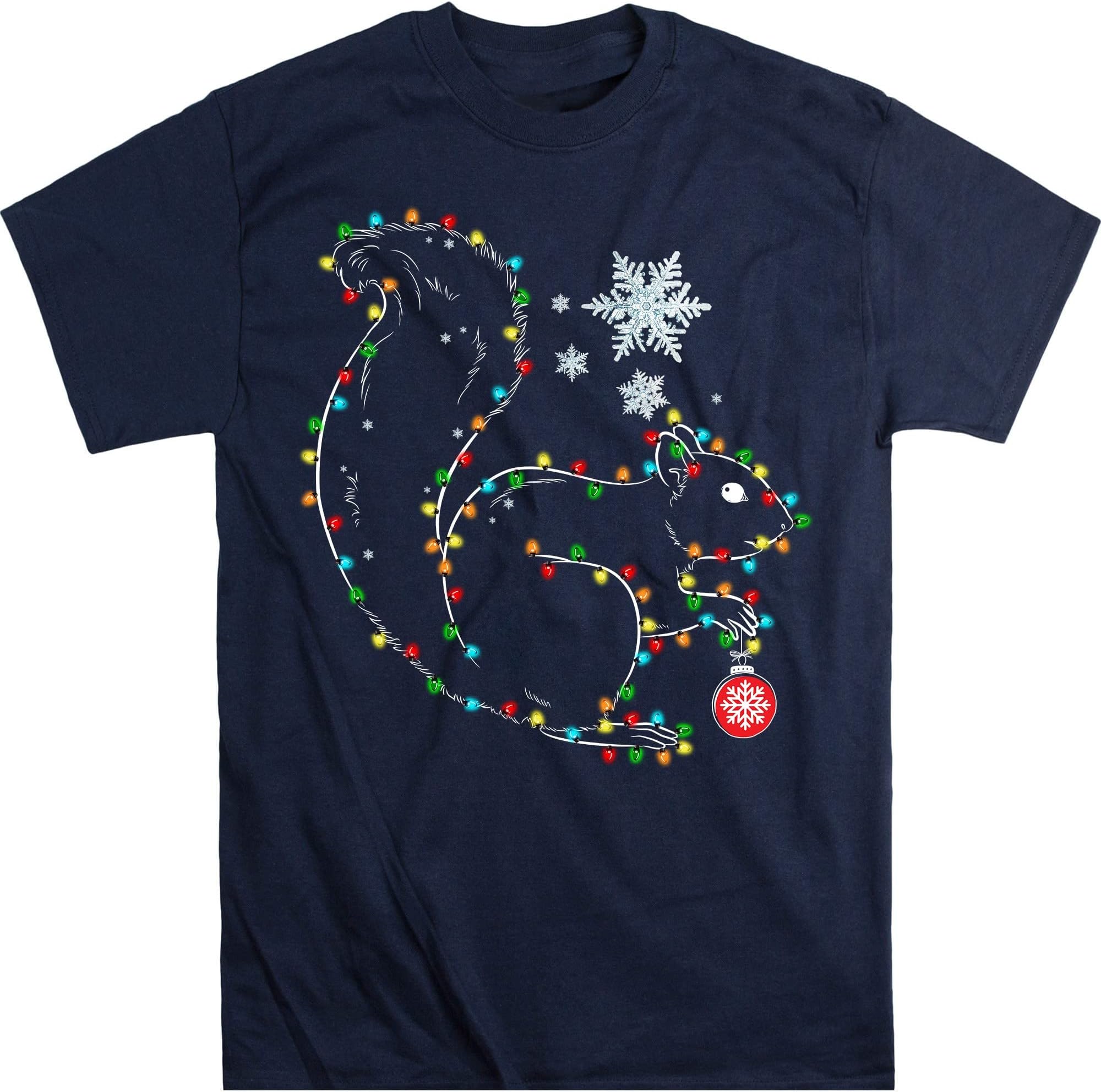 Christmas Squirrel Shirt, Squirrel Light String Snowflakes Shirt, Xmas Squirrels Lovers Shirt – Navy/X-Large