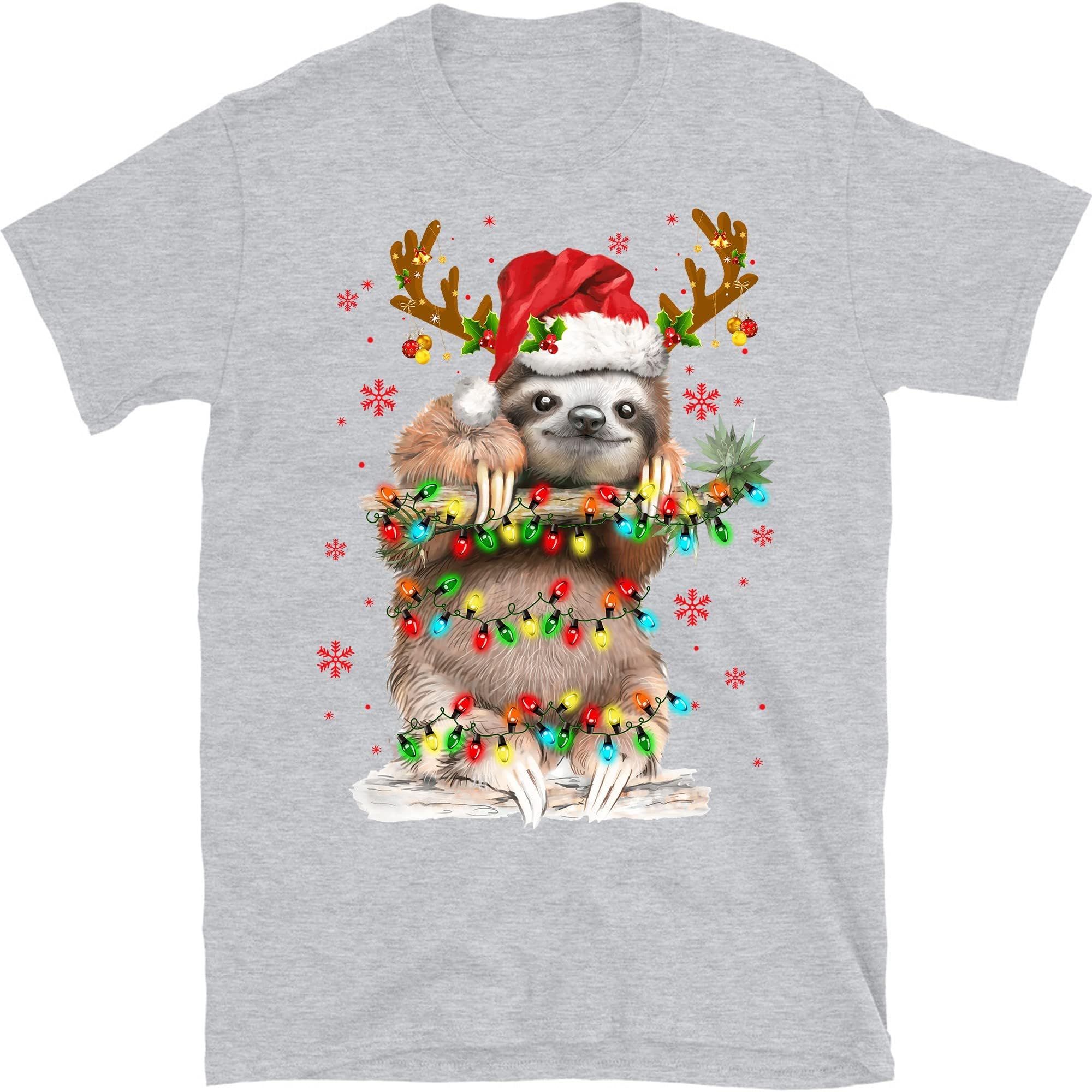Sloth Christmas Shirt, Sloth Christmas Lights Funny Shirt, Santa Sloth Lights Sloth Lover Gift Sloth T-Shirt – Sport Grey/Small