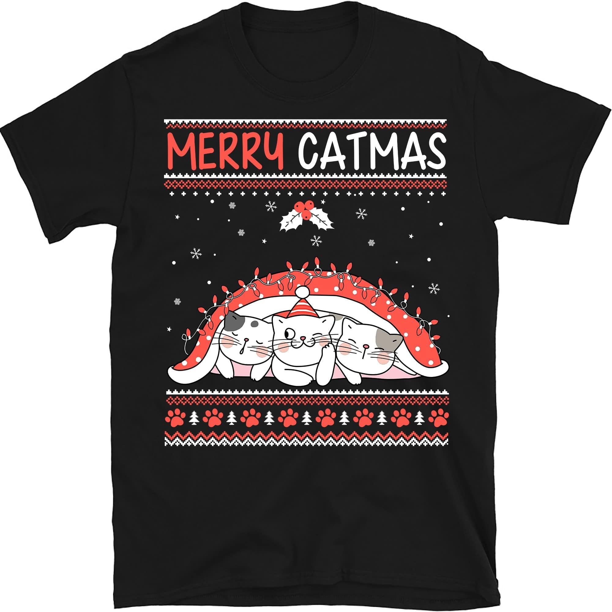 Christmas Cats T Shirt, Merry Catmas, Funny Cat Lover Merry Christmas Shirts, Meowy Catmas – Black/XX-Large