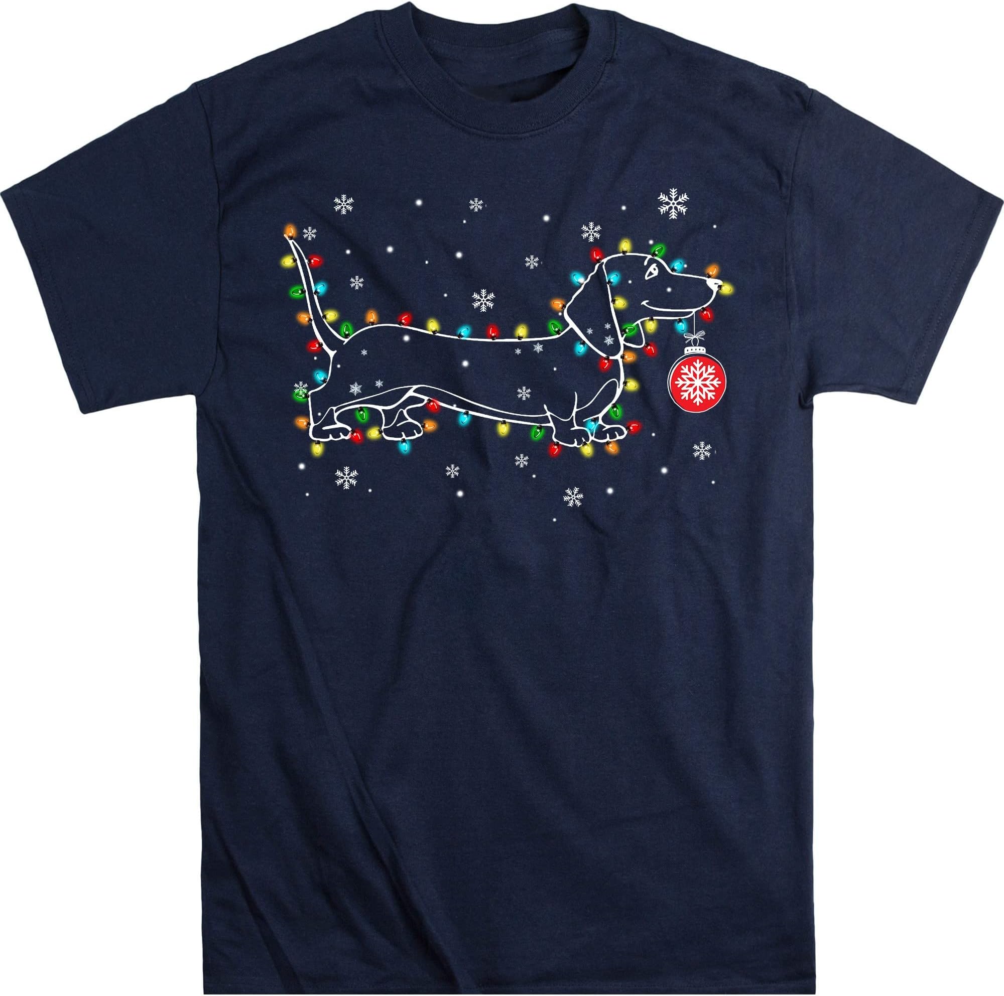 Dachshund Christmas Lights Shirt, Dog Lover Christmas, Dachshund Mom Gift, Funny Dog T Shirt – Navy/X-Large