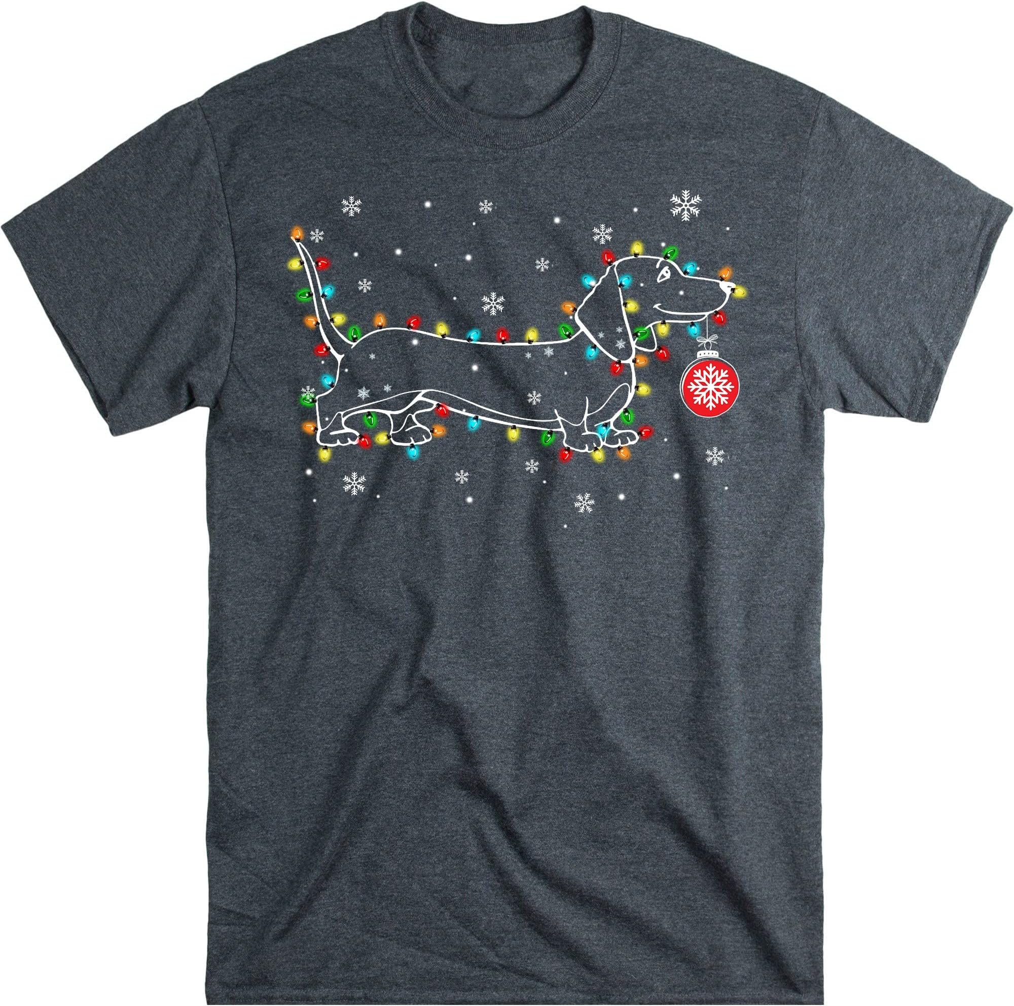 Dachshund Christmas Lights Shirt, Dog Lover Christmas, Dachshund Mom Gift, Funny Dog T Shirt – Dark Heather/3X-Large