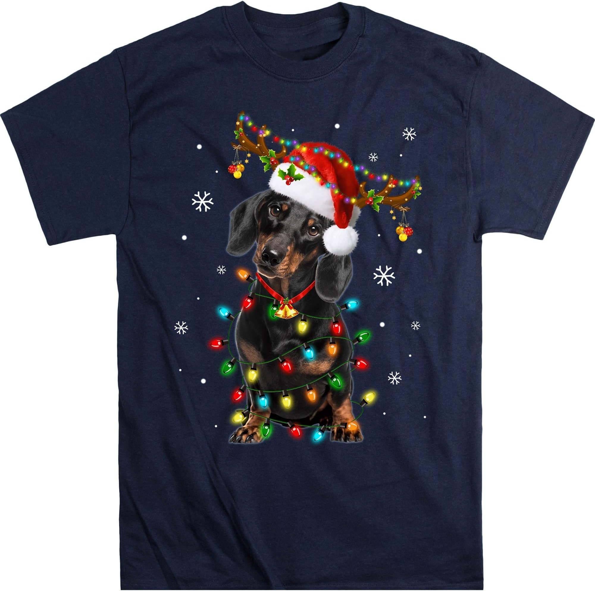 Dachshund Christmas Lights Shirt, Dog Lover, Dachshund Mom Gift, Funny Dog T Shirt – Navy/4X-Large