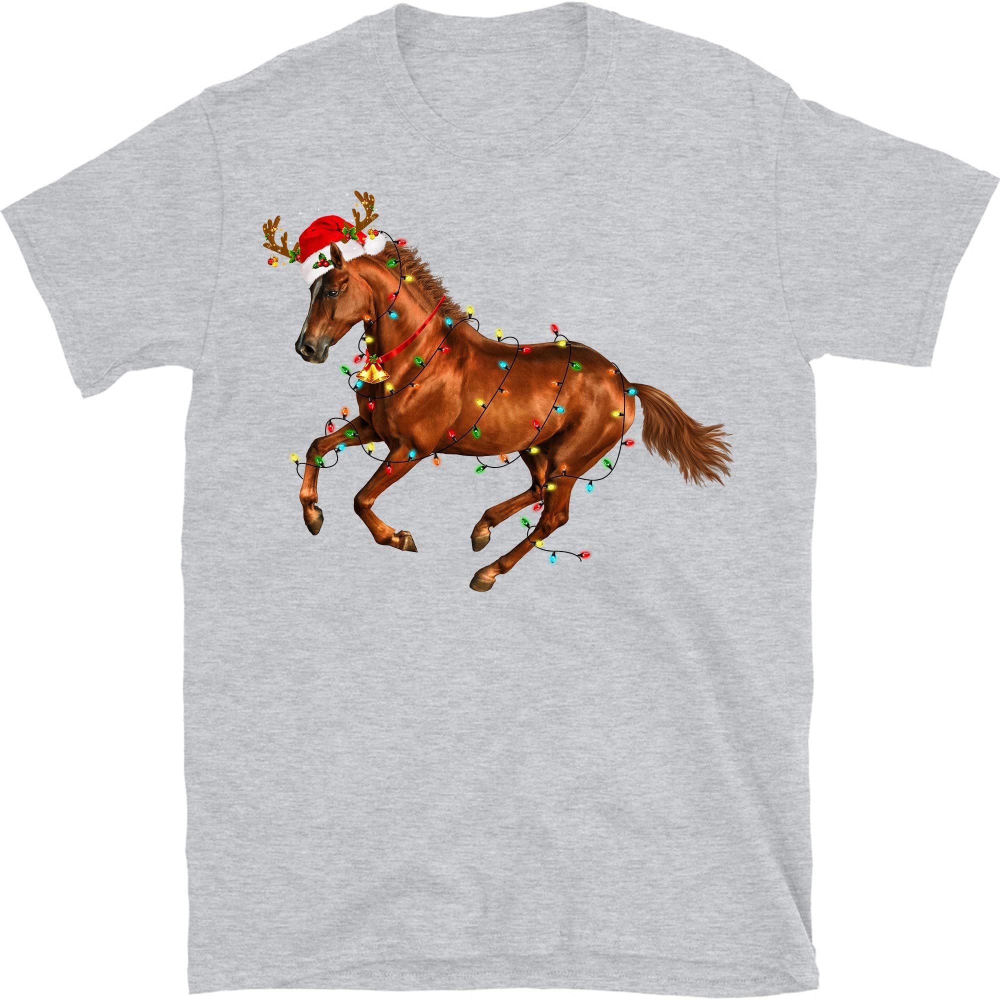 Christmas Horse Lights Shirt, Funny Christmas for Horse Lover Shirt – Sport Grey/Small