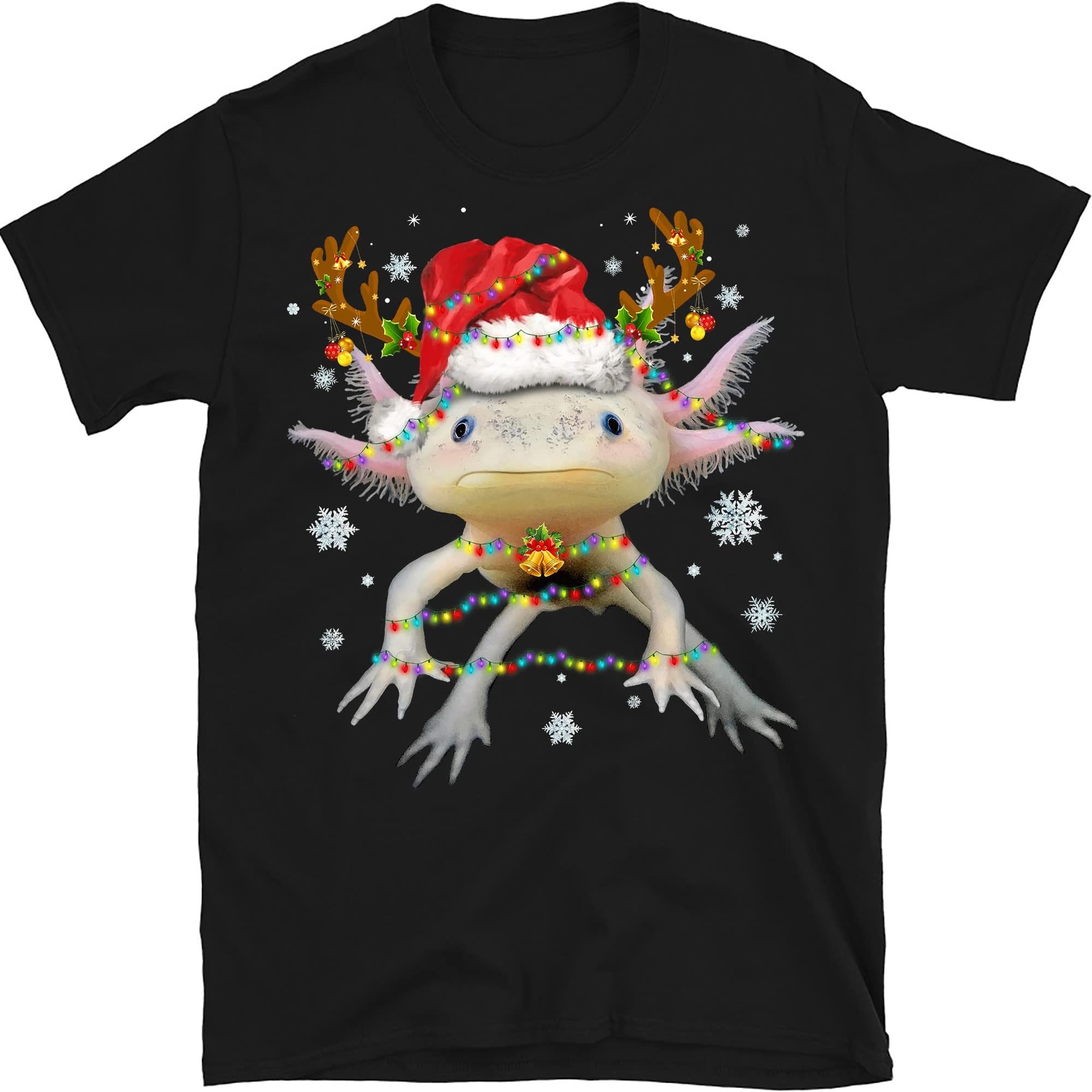 Cute Christmas Axolotl Lover Xmas, Axolotl Christmas Lights Funny Family Pajamas Xmas T-Shirt – Black/Large