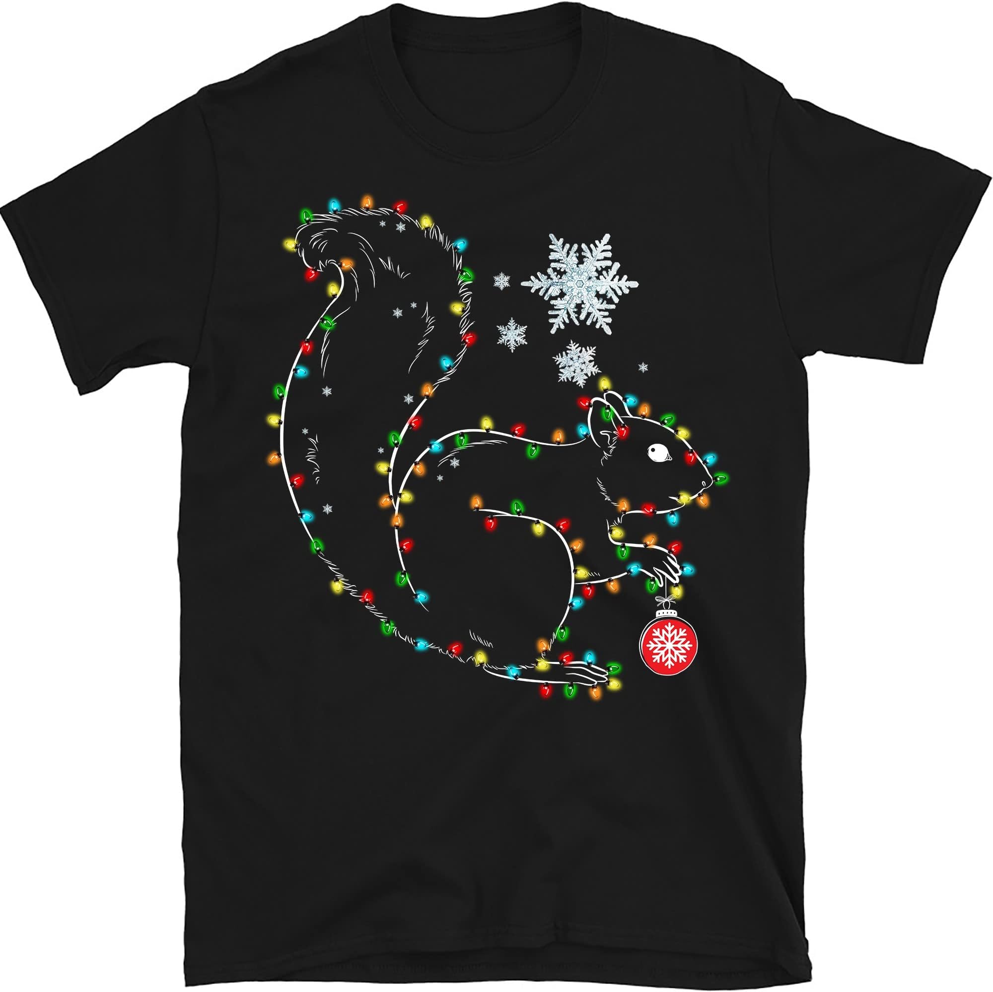 Christmas Squirrel Shirt, Squirrel Light String Snowflakes Shirt, Xmas Squirrels Lovers Shirt – Black/X-Large