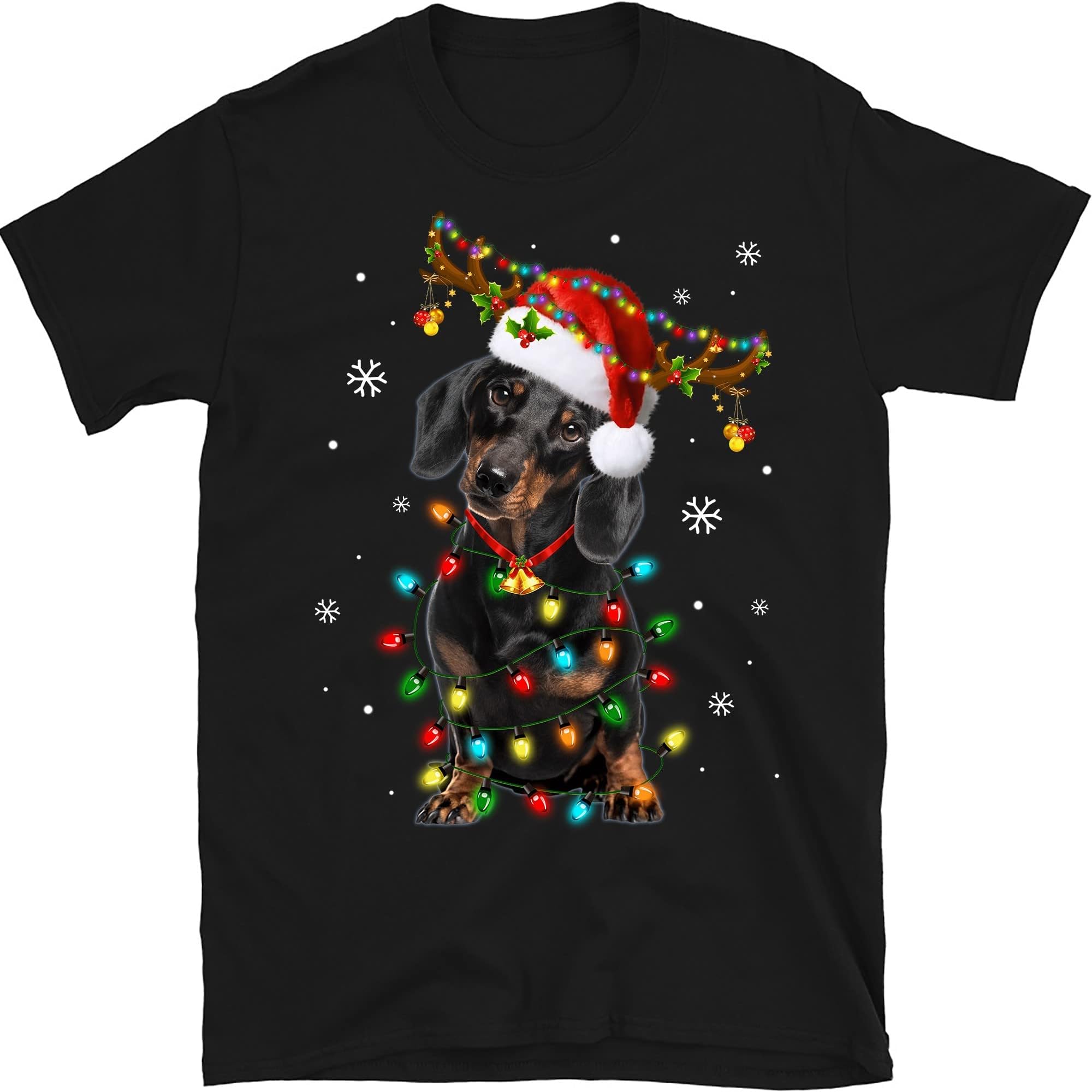 Dachshund Christmas Lights Shirt, Dog Lover, Dachshund Mom Gift, Funny Dog T Shirt – Black/Small