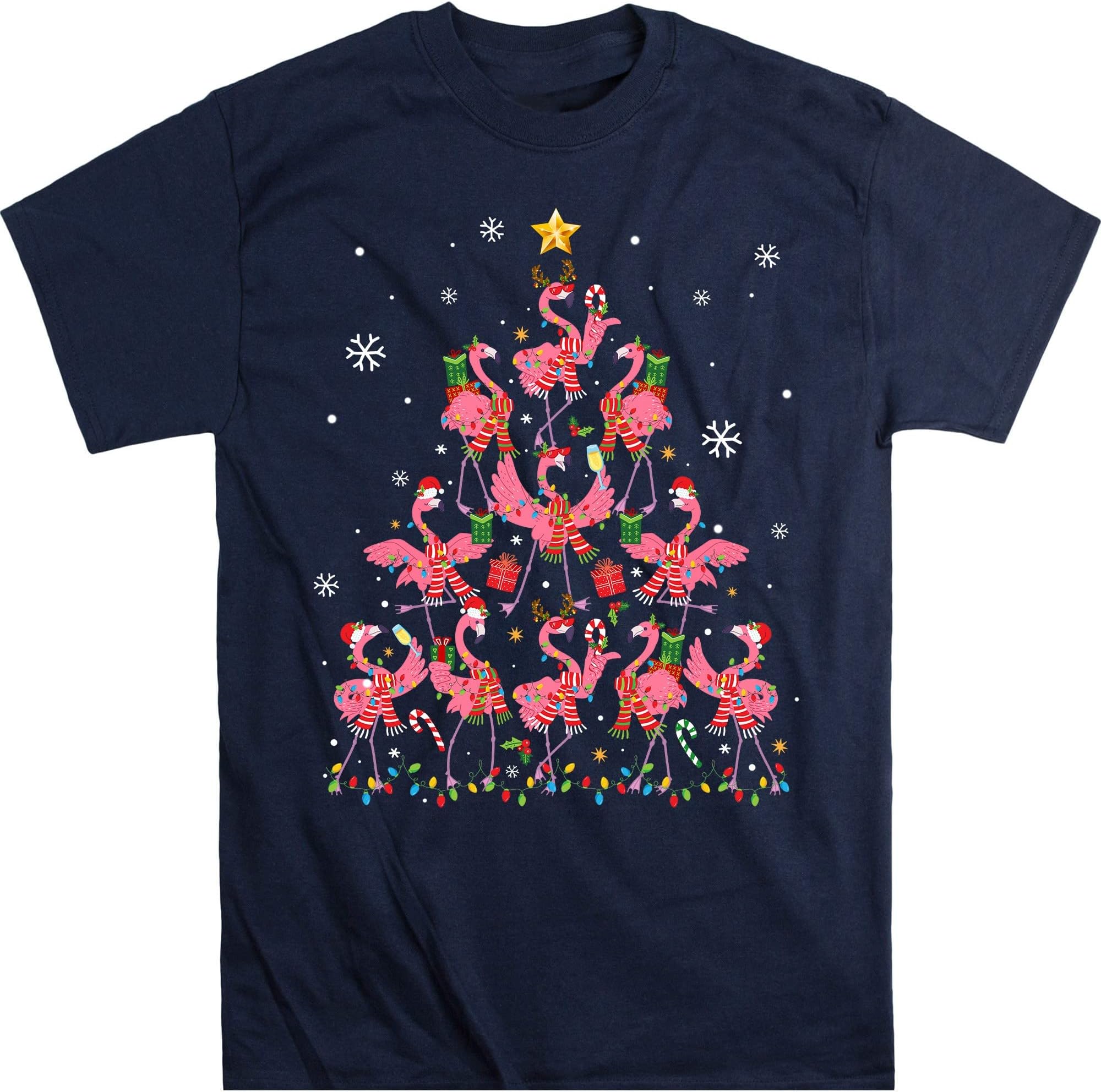 Flamingo Christmas Tree Ornament Decor Funny Gifts for Girls T-Shirt – Navy/XX-Large