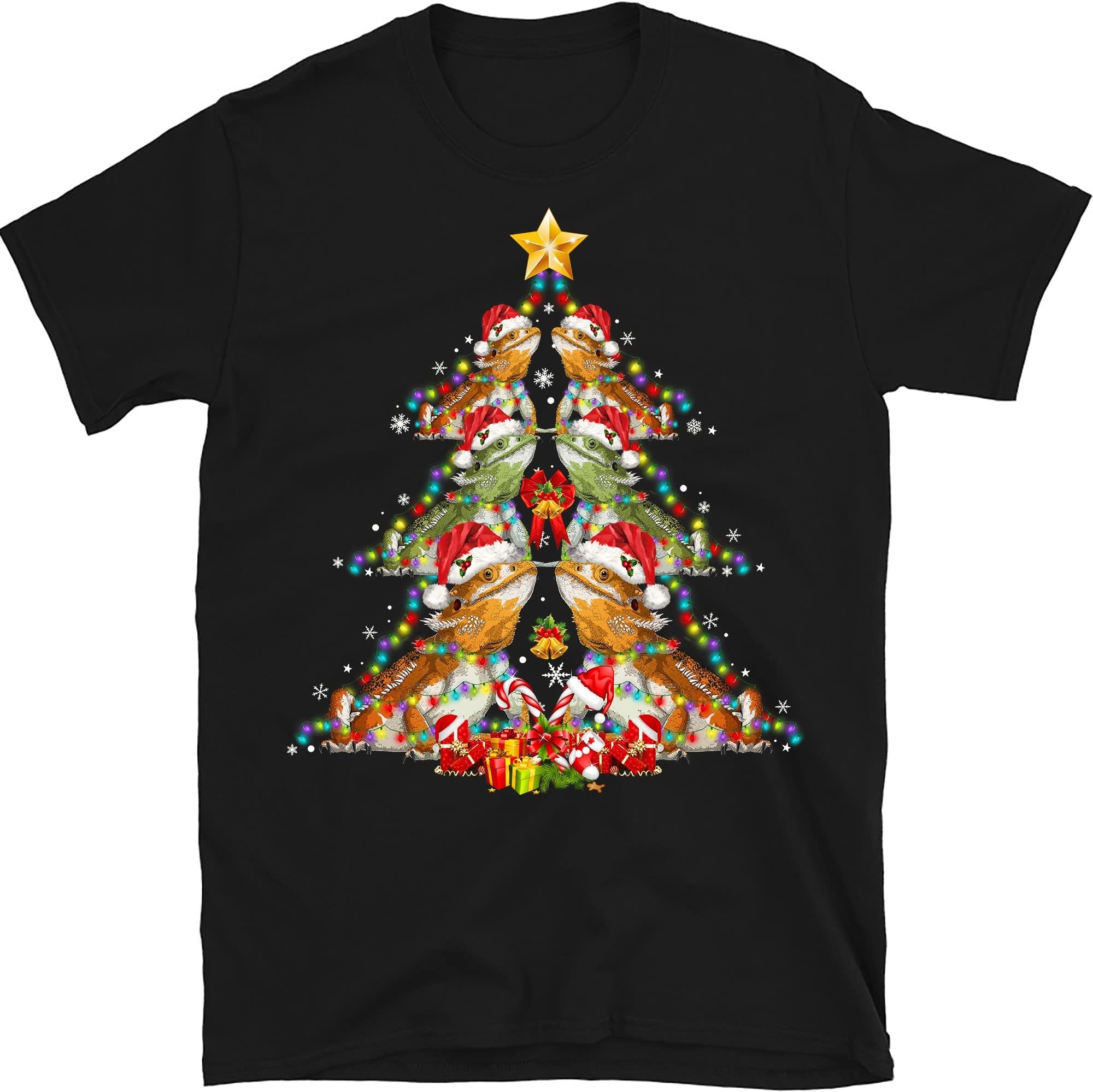 Bearded Dragon Christmas Tree Shirt, Christmas Shirts, Santa Hat with Beard, Dragon Lover – Black/3X-Large
