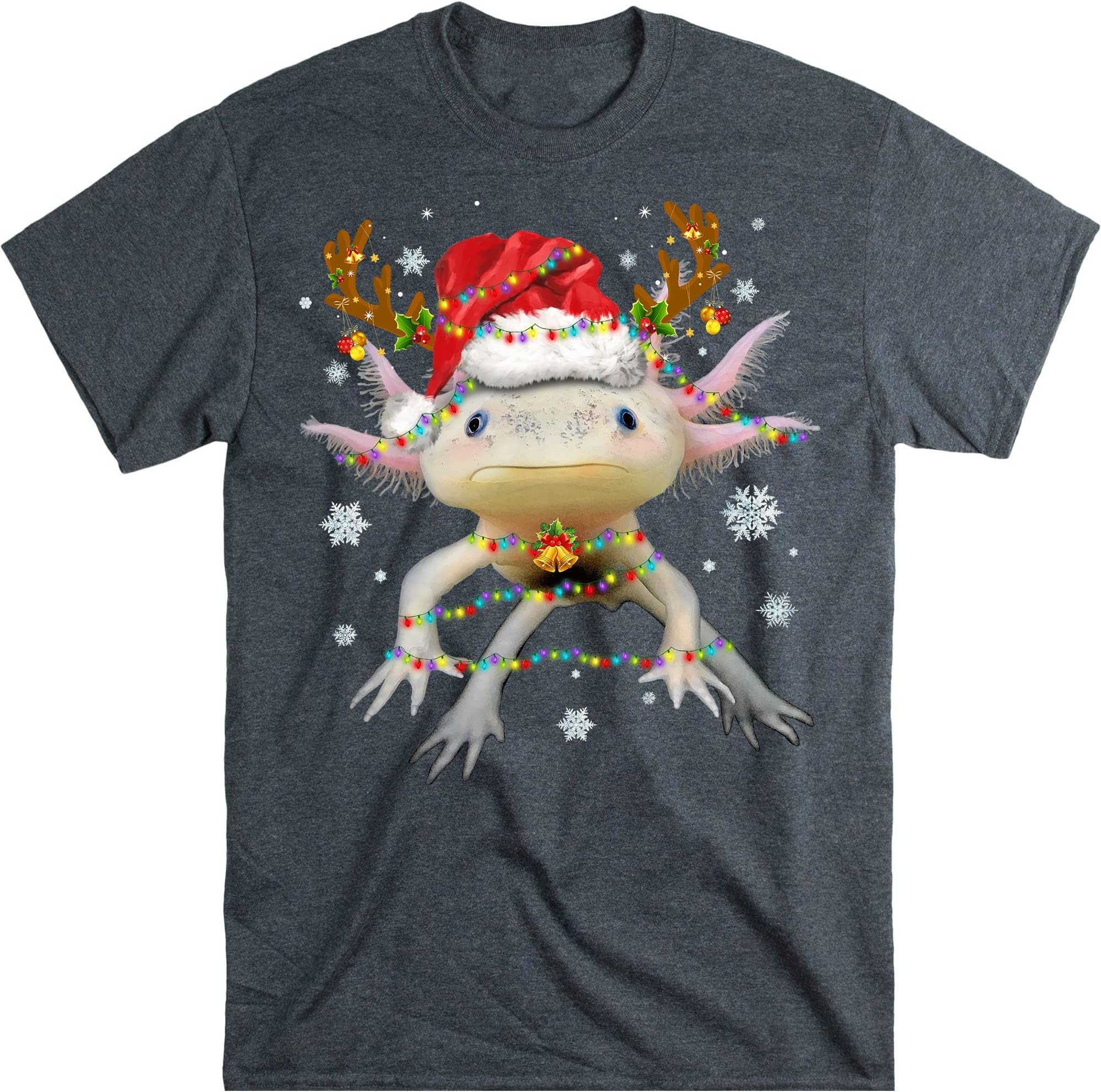 Cute Christmas Axolotl Lover Xmas, Axolotl Christmas Lights Funny Family Pajamas Xmas T-Shirt – Dark Heather/Large