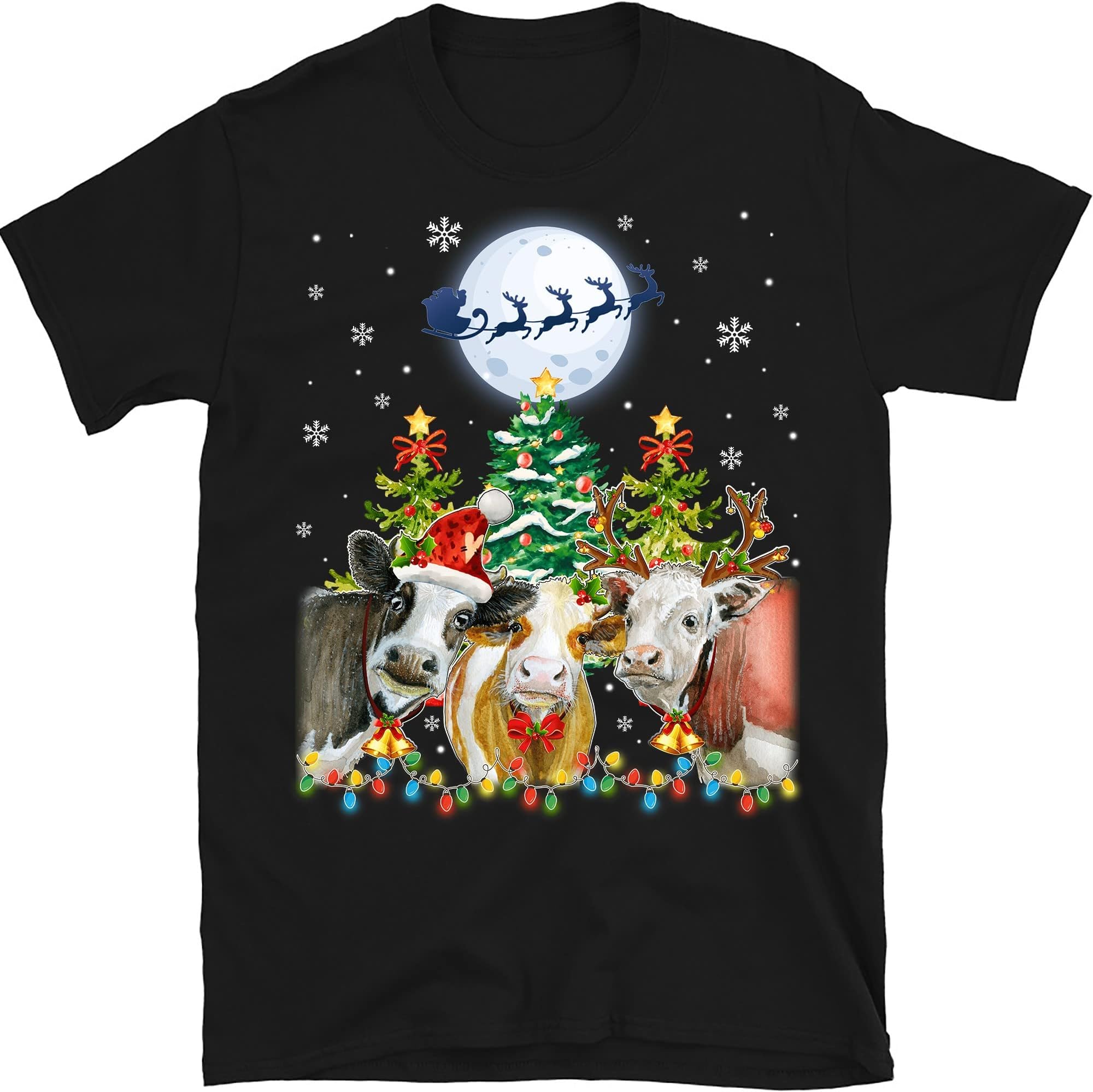 Cow Christmas Lights, Funny Heifers Christmas Shirt Cow Holiday Cow Lover Xmas Gift Farm Christmas T- Shirt – Black/X-Large