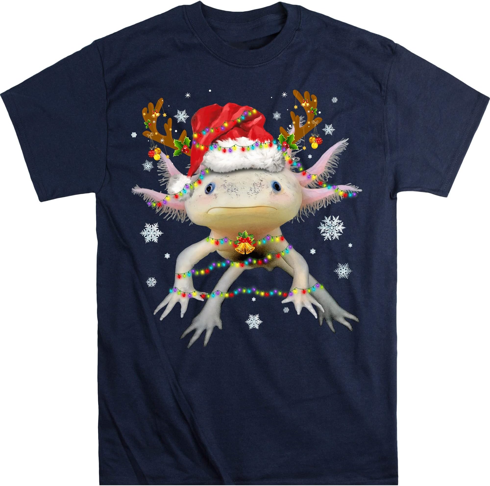 Cute Christmas Axolotl Lover Xmas, Axolotl Christmas Lights Funny Family Pajamas Xmas T-Shirt – Navy/Medium