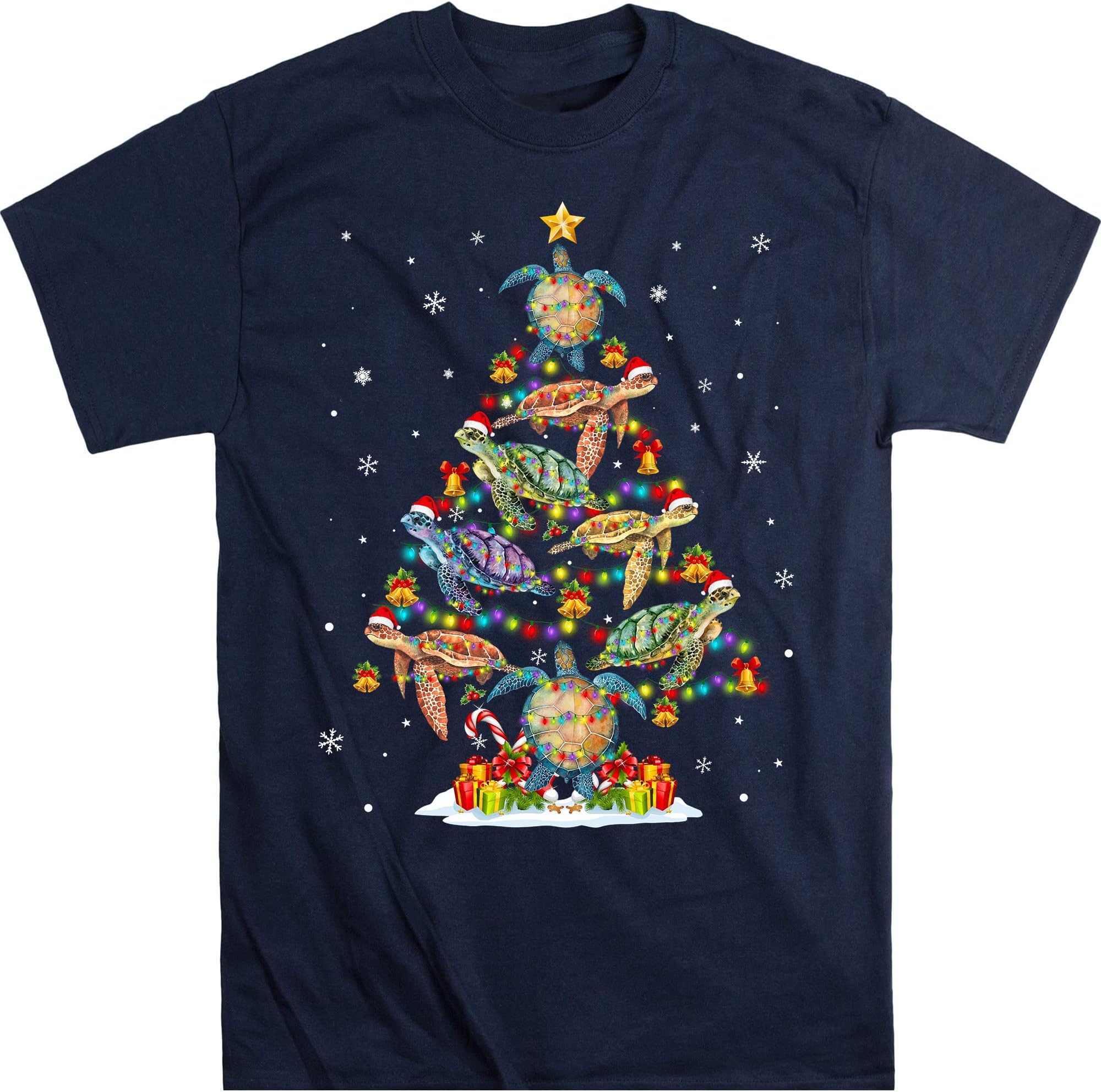 Turtle Christmas Tree Turtle Shirt, Cute Turtle Gift, Sea Turtle Art, Vacation Shirt, Turtle Gifts, Sea Turtles – Navy/Small