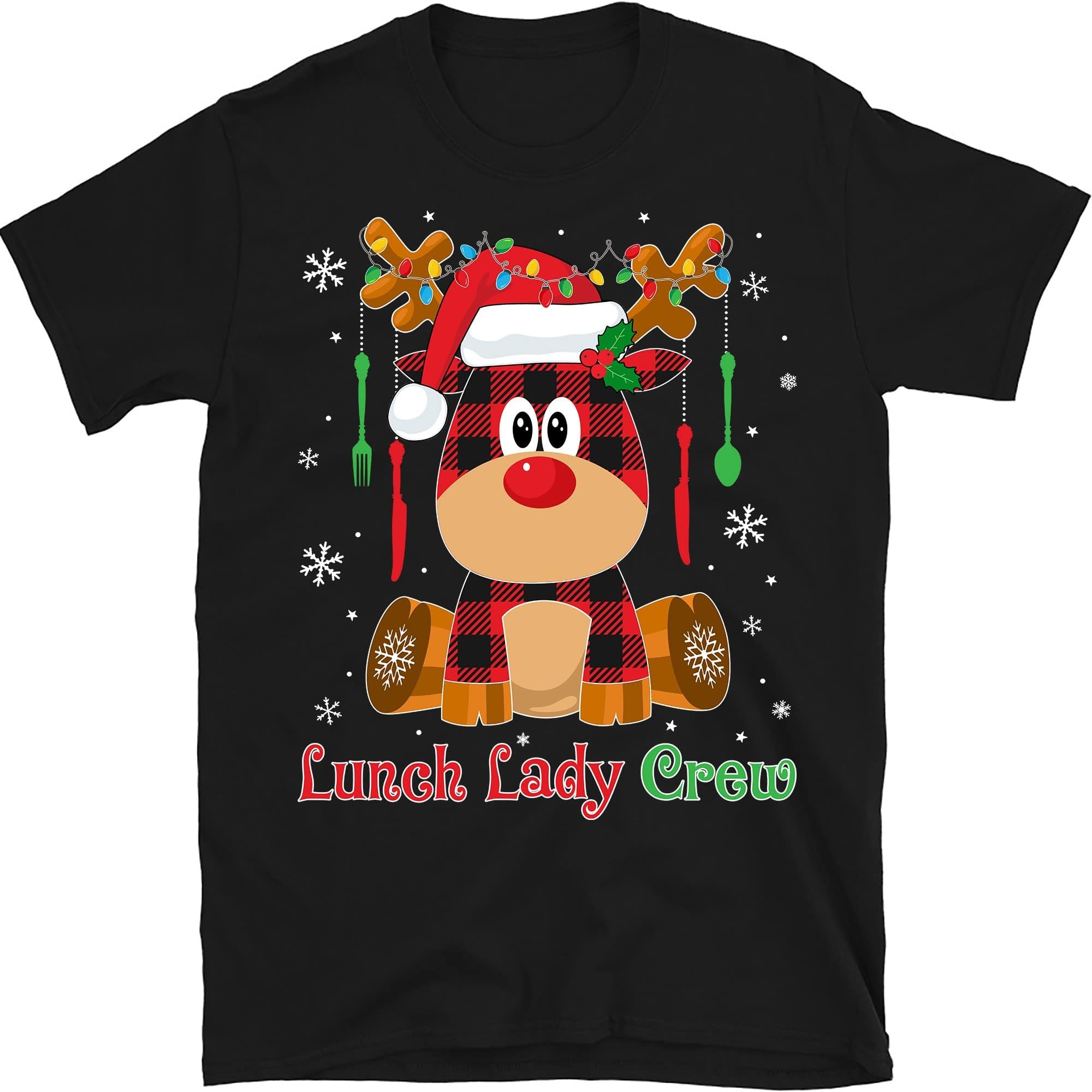 Funny Lunch Lady Red Plaid Buffalo Reindeer Xmas Gift T-Shirt – Black/Large