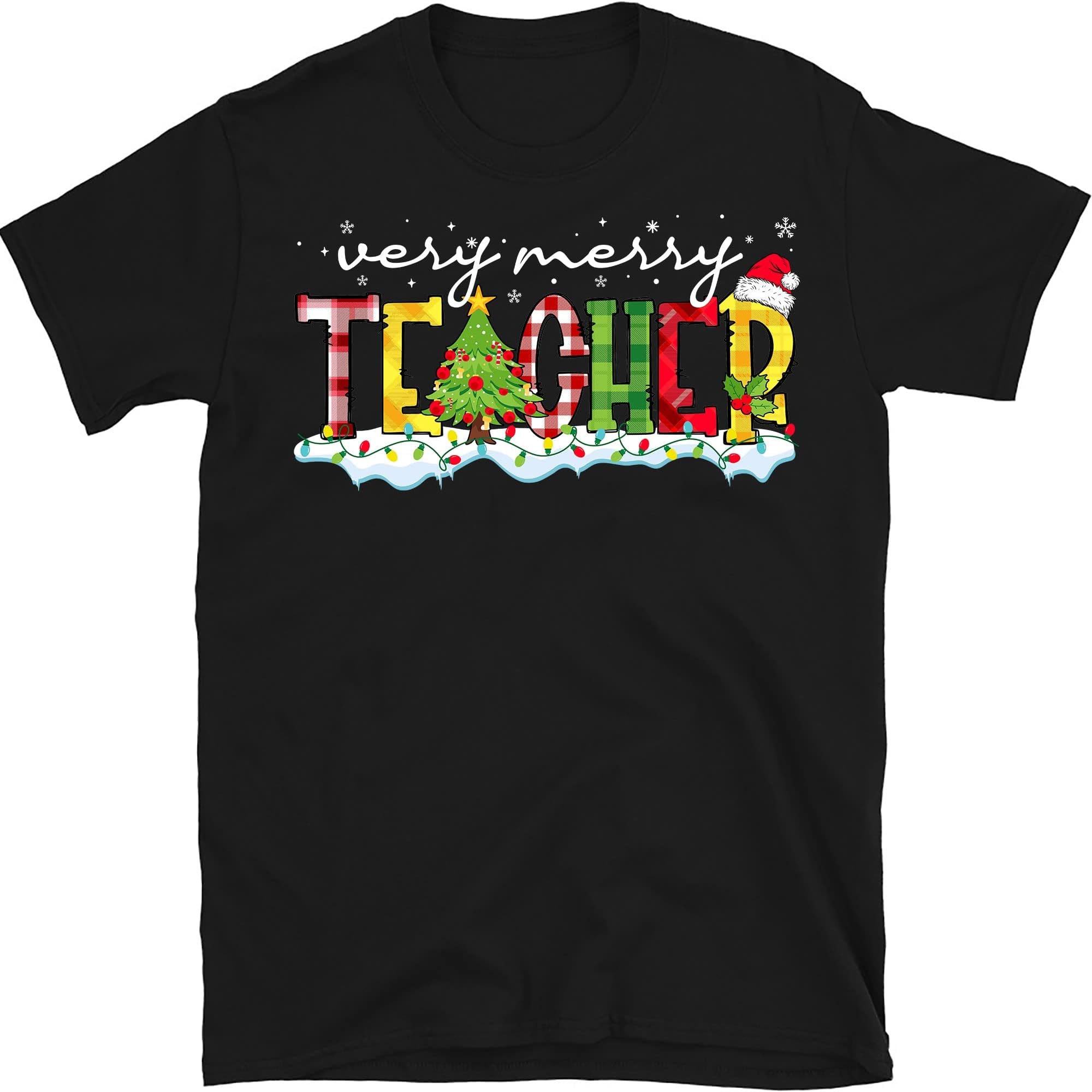 Very Merry Teacher Shirt, Teacher Christmas Shirt, for Teacher Tee – Black/XX-Large