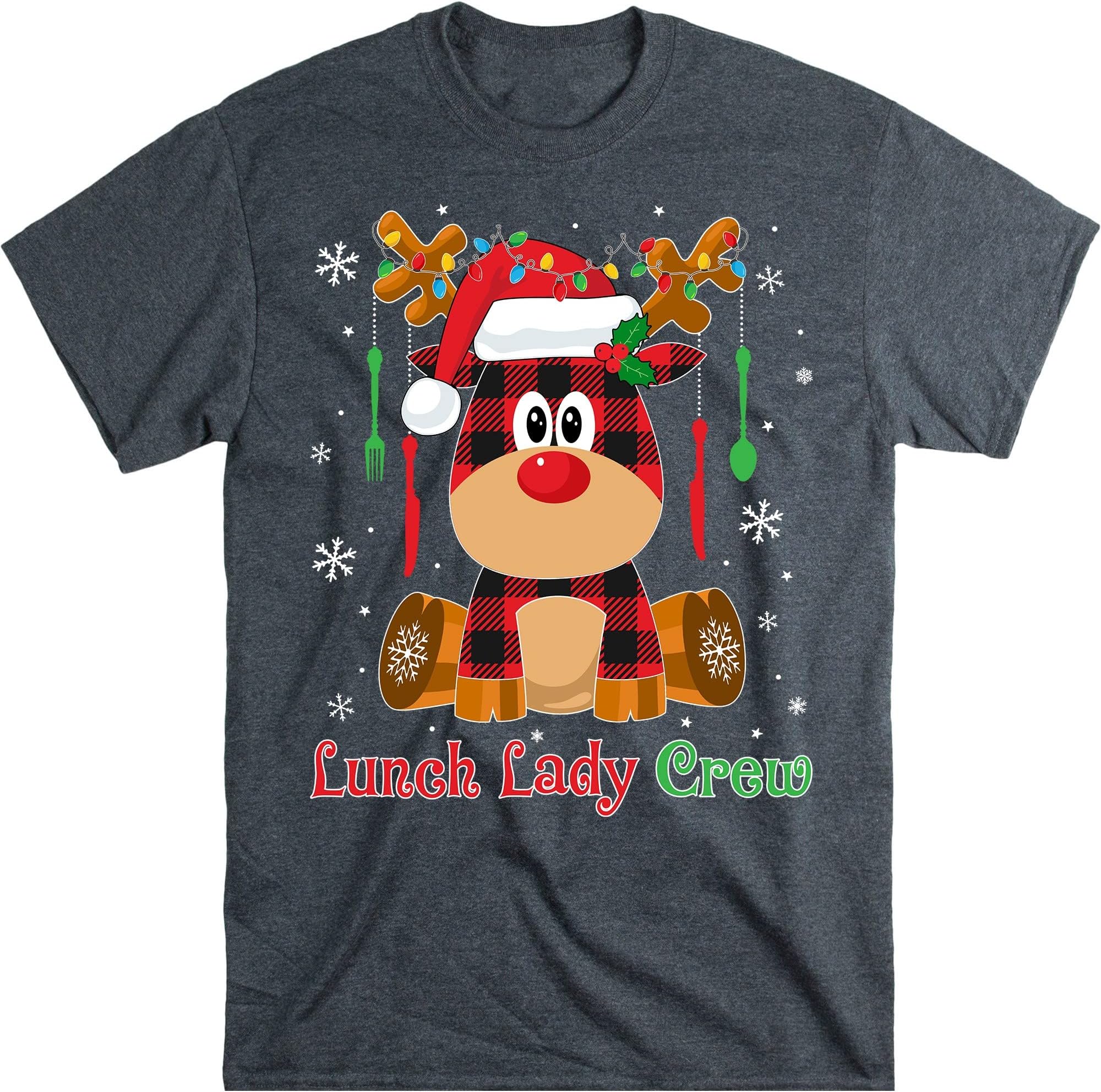Funny Lunch Lady Red Plaid Buffalo Reindeer Xmas Gift T-Shirt – Dark Heather/Large