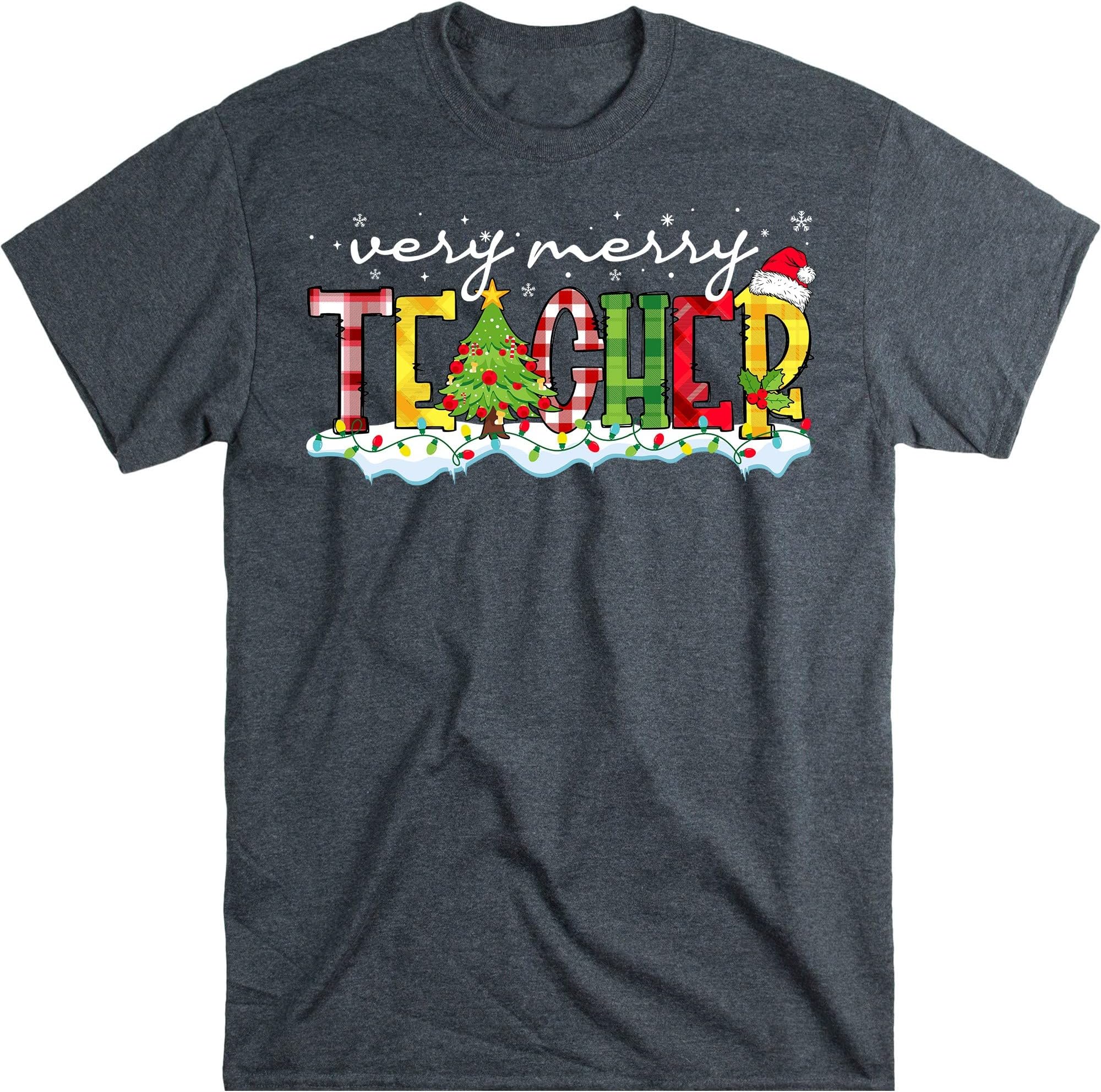 Very Merry Teacher Shirt, Teacher Christmas Shirt, for Teacher Tee – Dark Heather/Small