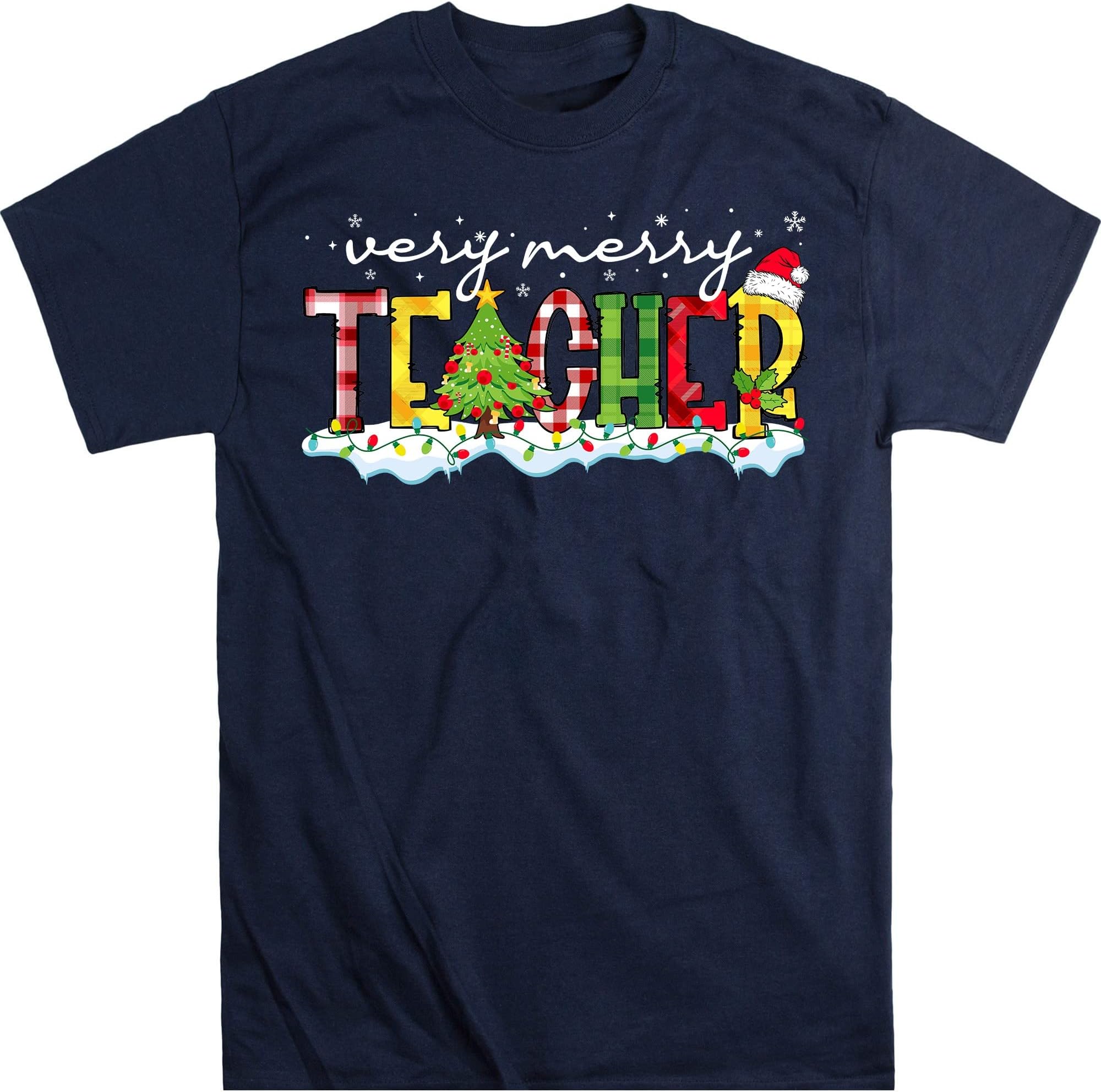 Very Merry Teacher Shirt, Teacher Christmas Shirt, for Teacher Tee – Navy/Small