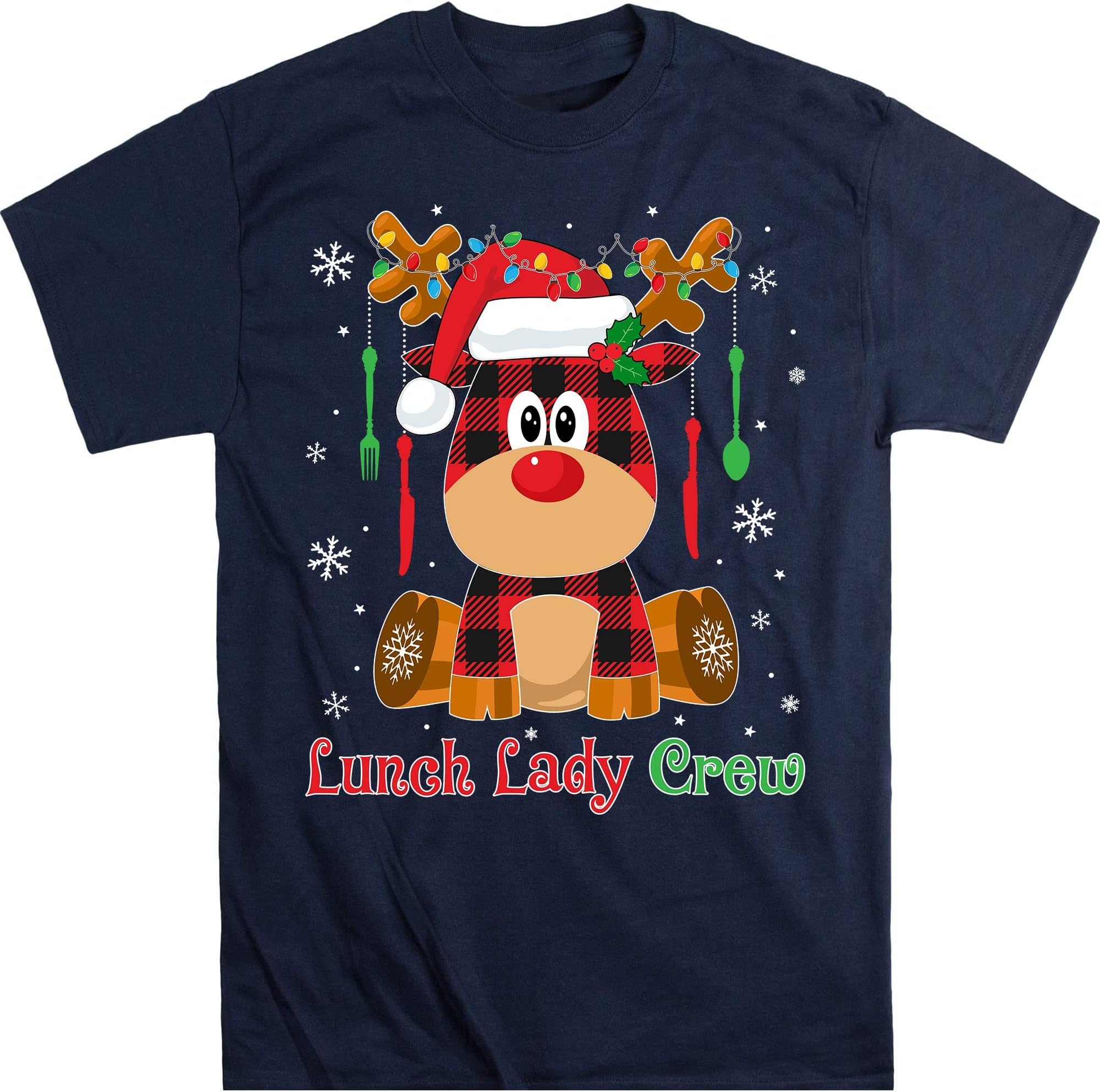 Funny Lunch Lady Red Plaid Buffalo Reindeer Xmas Gift T-Shirt – Navy/4X-Large