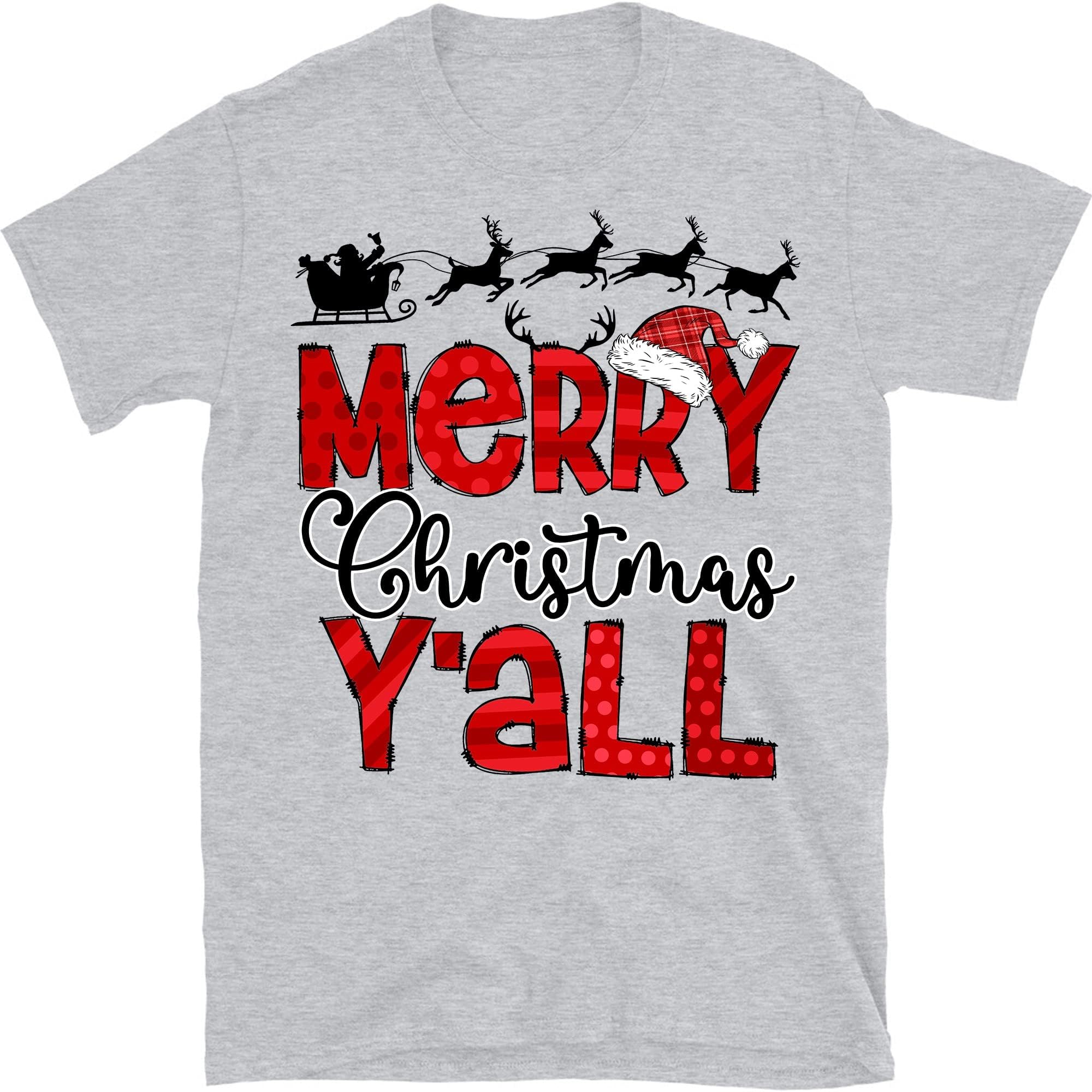 Christmas Women Men Shirt, Merry Christmas Y'all Shirt, Holiday Shirt, Cute Christmas Tee – Sport Grey/Large