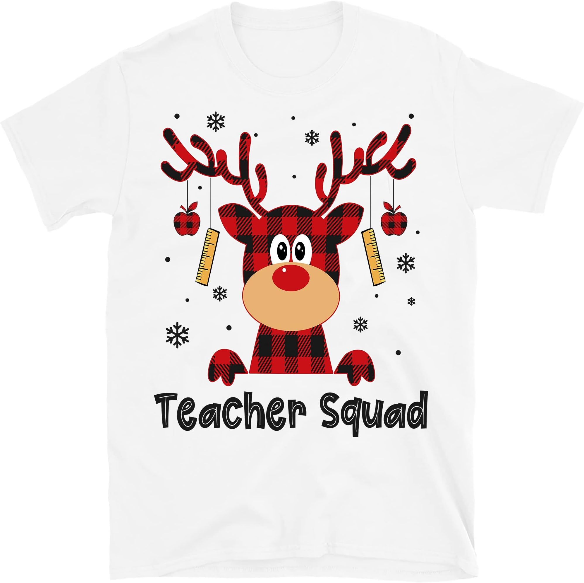 Teacher Squad Shirt, Reindeer Funny Teacher Christmas Shirt, Teacher Christmas Shirt, Buffalo Plaid Moose – White/XX-Large