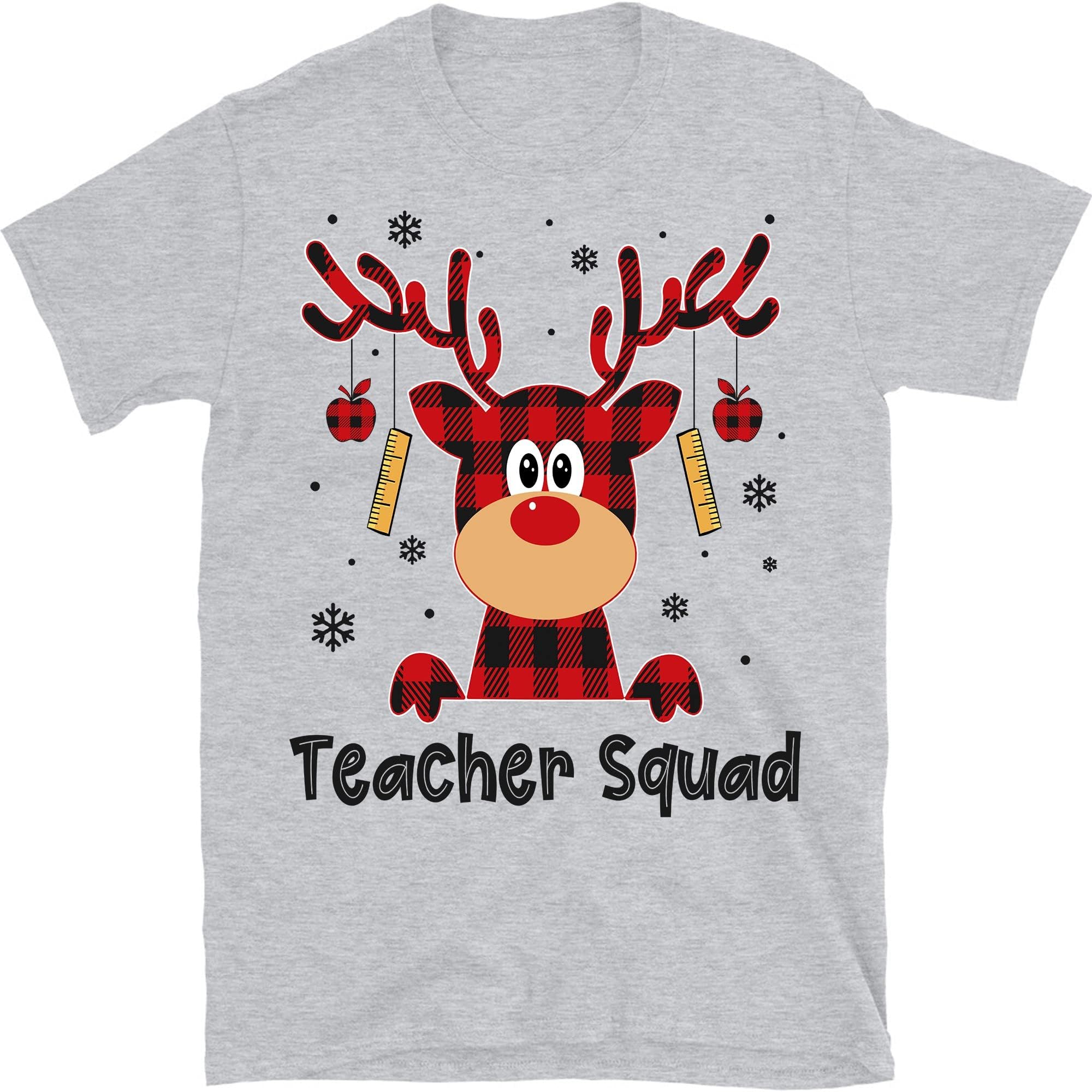 Teacher Squad Shirt, Reindeer Funny Teacher Christmas Shirt, Teacher Christmas Shirt, Buffalo Plaid Moose – Sport Grey/XX-Large