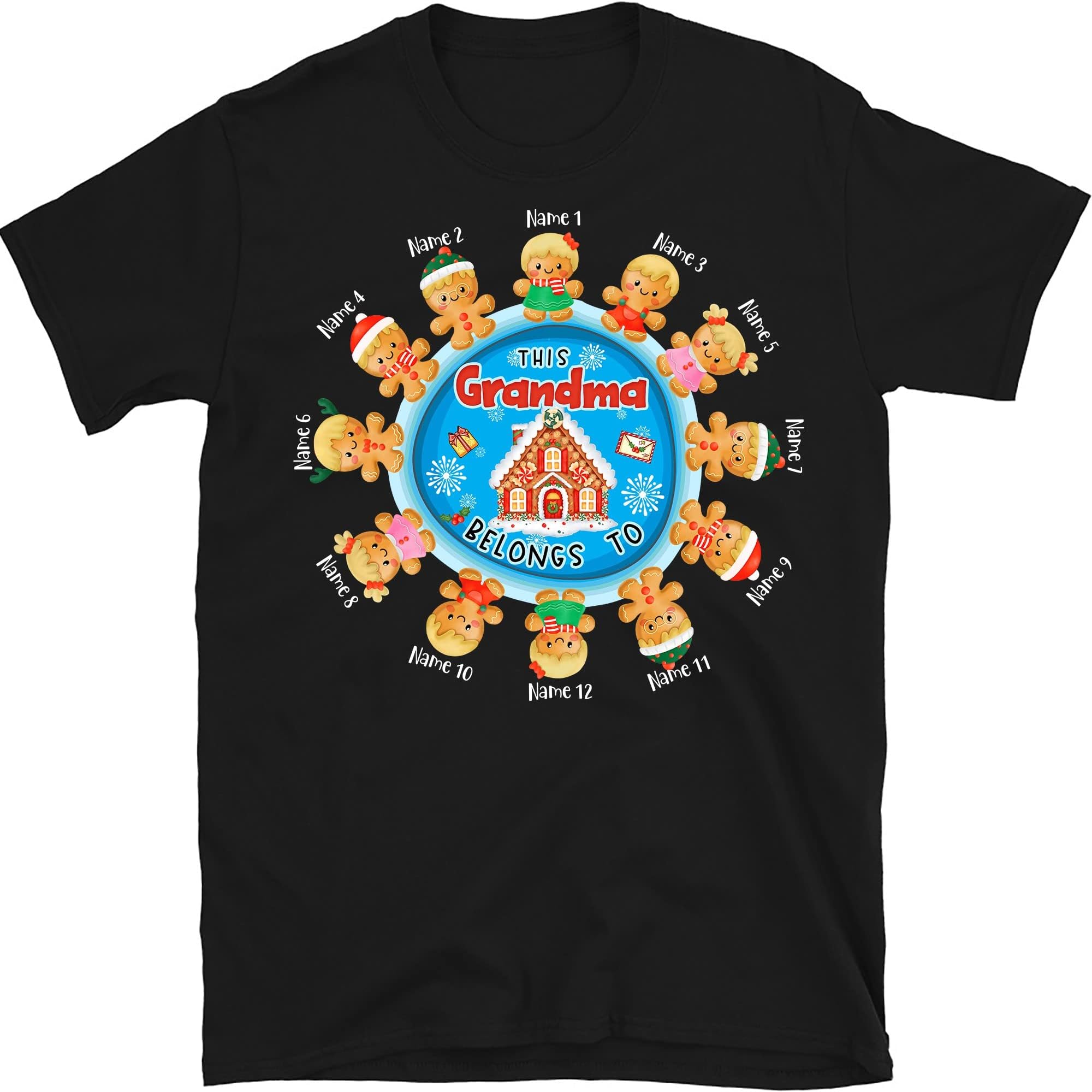Grandma Christmas Personalized T Shirt, Christmas Cookies Shirt, Custom Nana Shirt, Christmas Gingerbread Kids Names Grandma Mom Dad Papa Multicolored