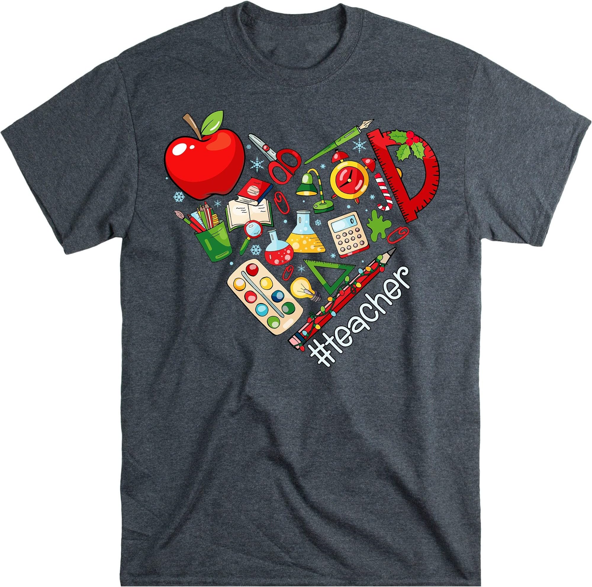 Inspirational Teacher Shirts, Teach Love Inspire Shirt, Christmas Teacher T- Shirt, Back to School Shirt – Dark Heather/X-Large