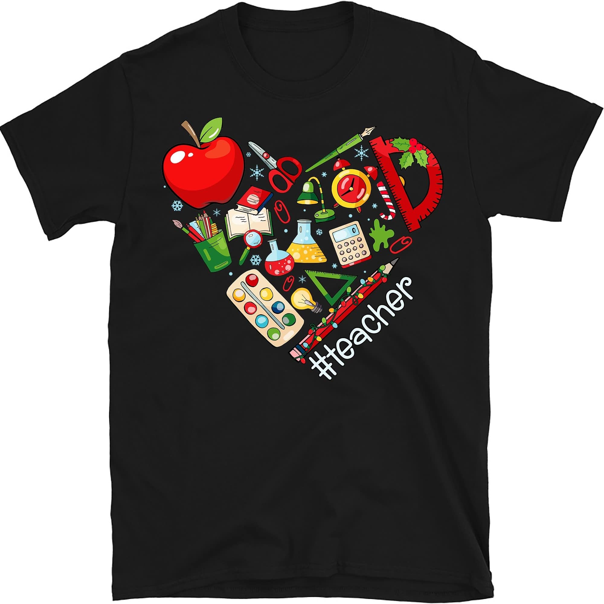Inspirational Teacher Shirts, Teach Love Inspire Shirt, Christmas Teacher T- Shirt, Back to School Shirt – Black/XX-Large