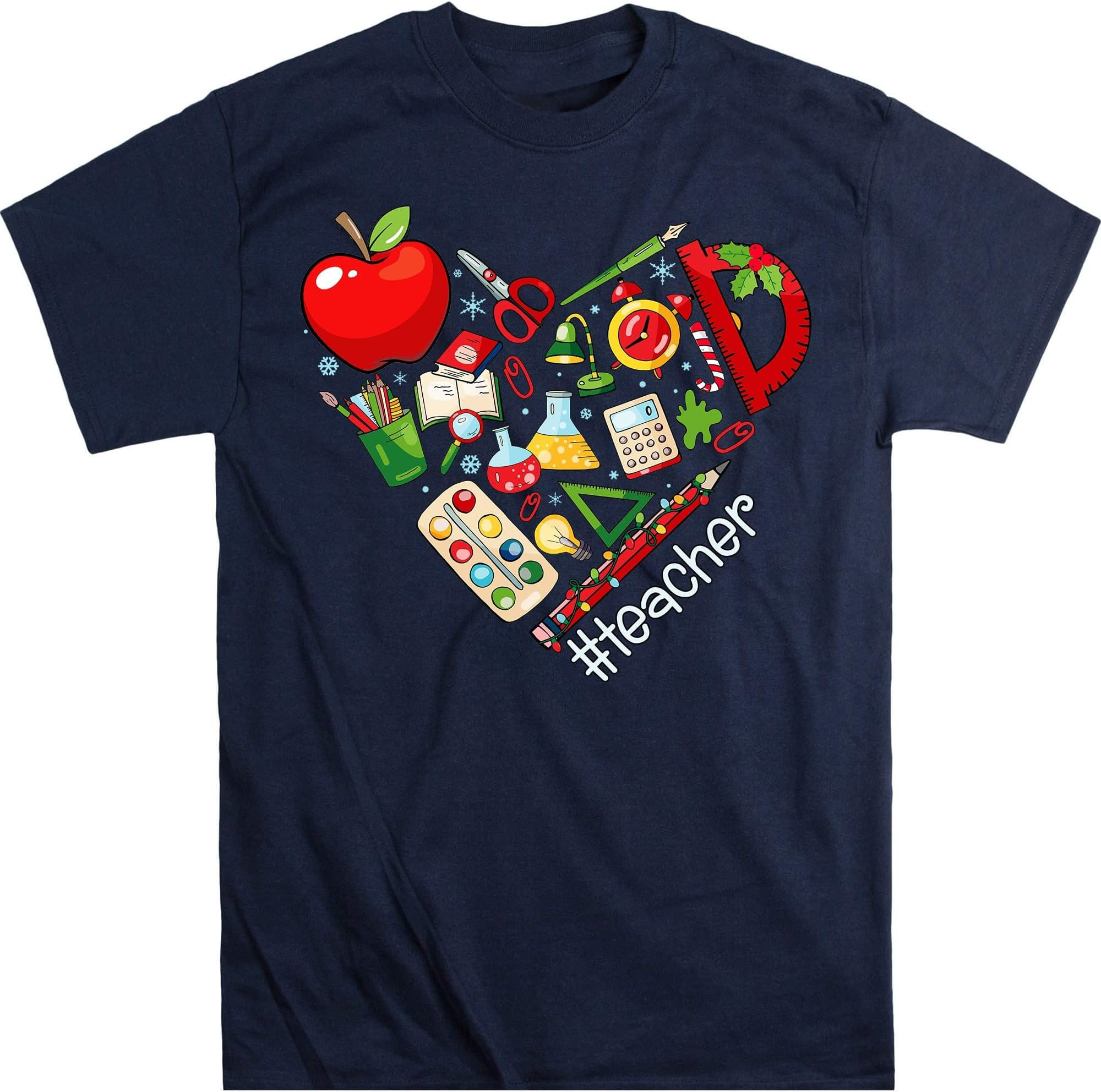 Inspirational Teacher Shirts, Teach Love Inspire Shirt, Christmas Teacher T- Shirt, Back to School Shirt – Navy/Large