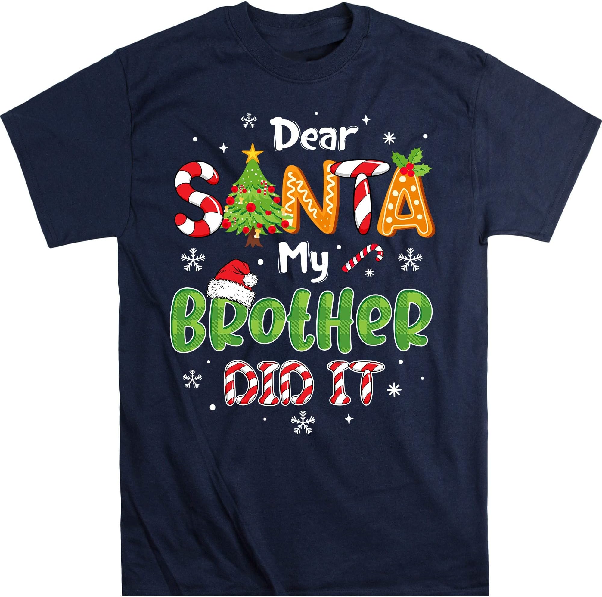 Dear Santa My Brother Did It Funny Christmas Pajama T-Shirt – Navy/X-Large