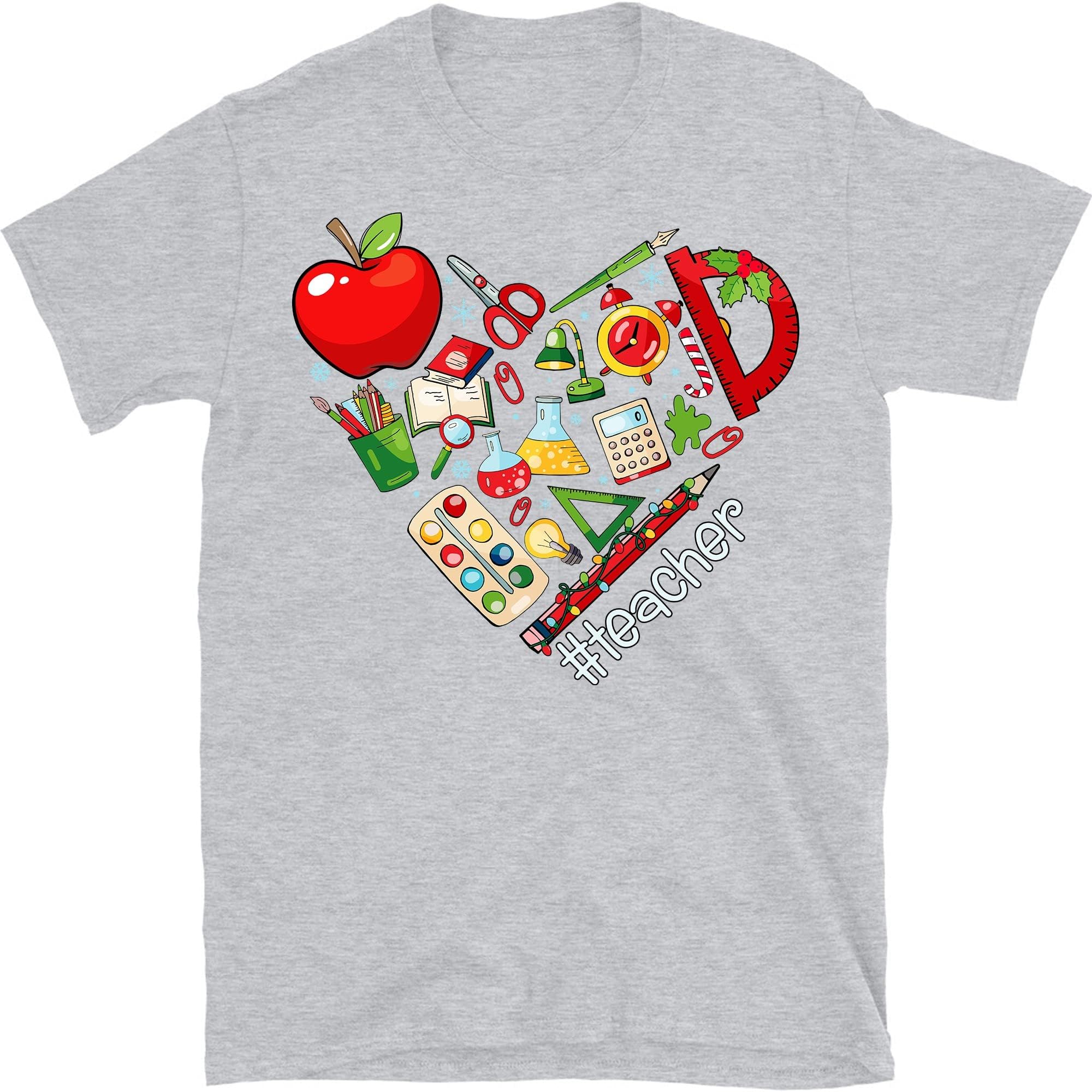 Inspirational Teacher Shirts, Teach Love Inspire Shirt, Christmas Teacher T- Shirt, Back to School Shirt – Sport Grey/3X-Large