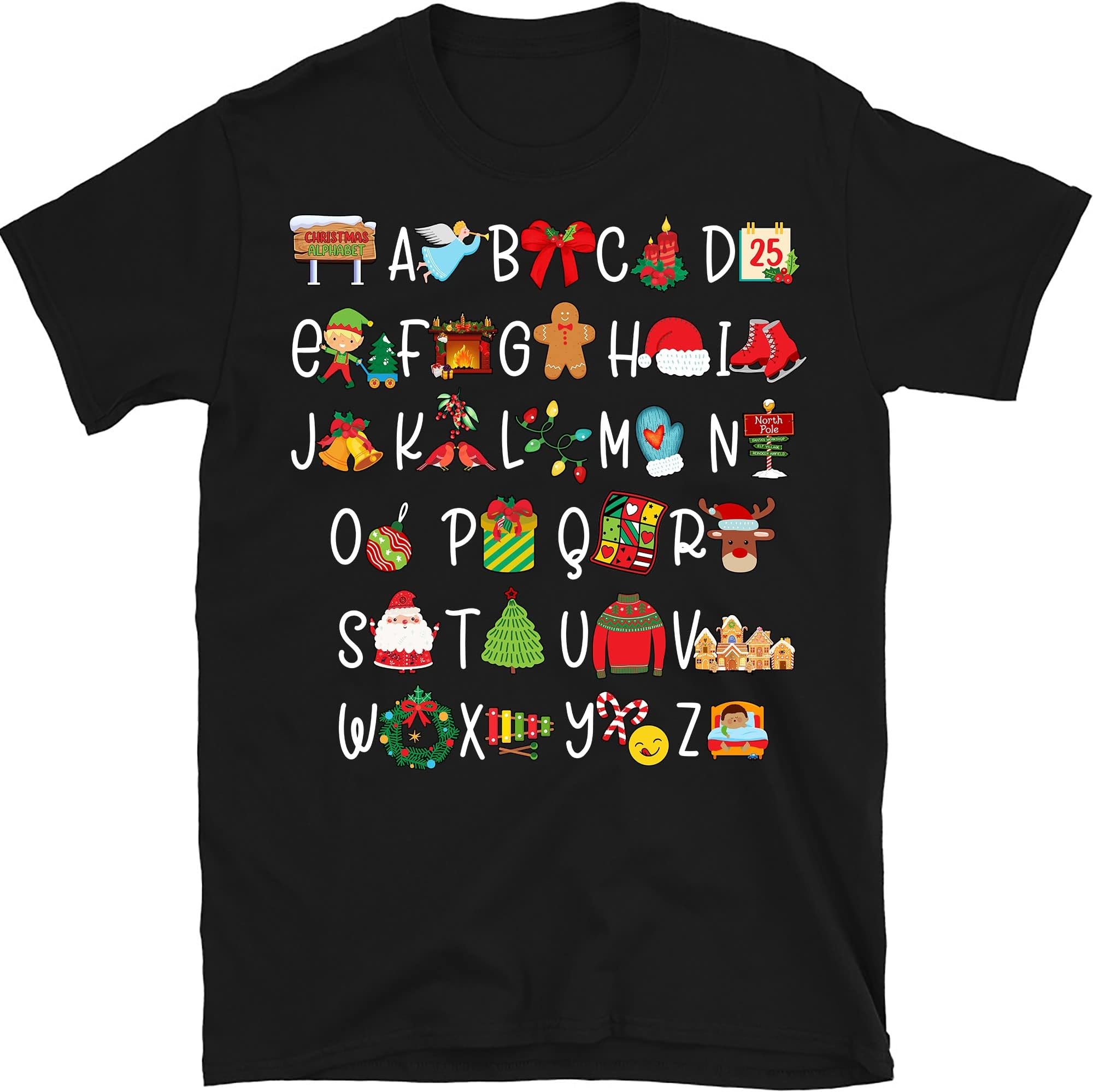 Christmas Teacher Shirt, Christmas Alphabet, Christmas Classroom Shirt, ABCs Shirt – Black/Medium