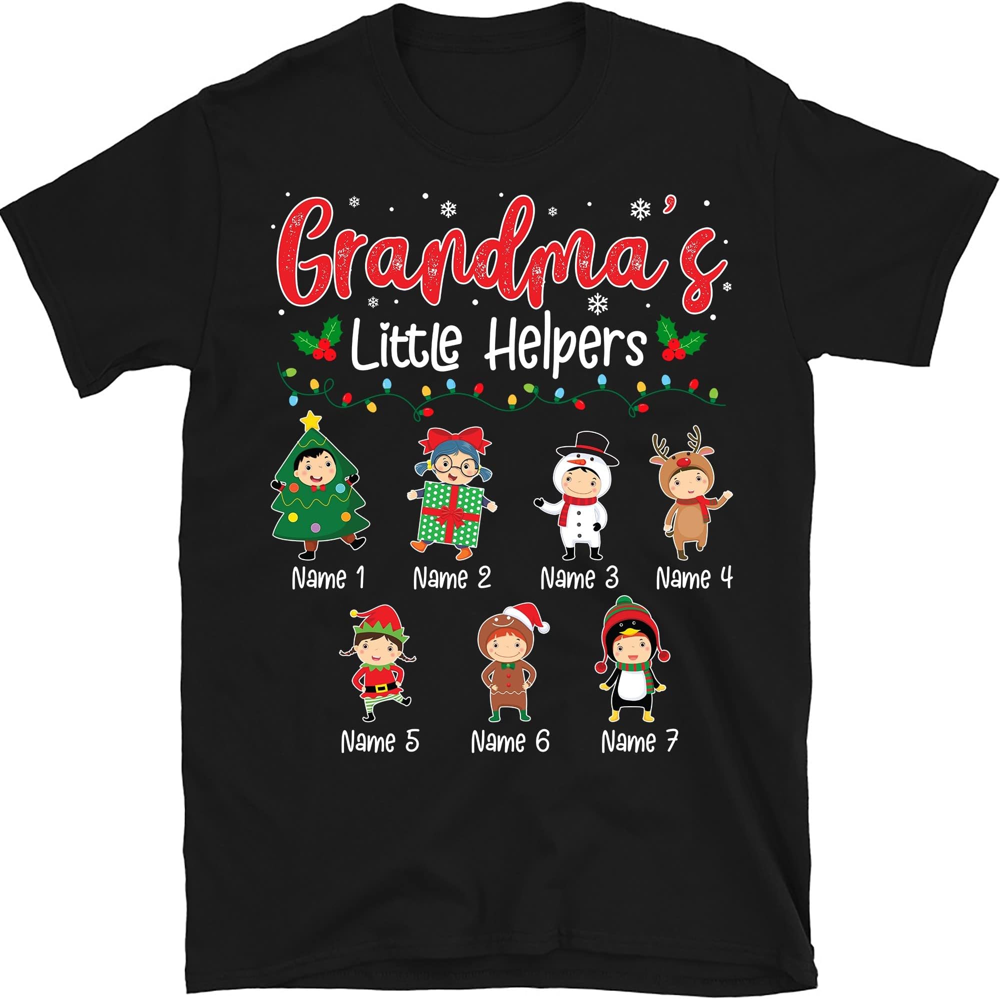 Personalized Christmas Grandma T Shirt, Grandma's Little Helpers, Custom Christmas Grandma Shirt with Grandkids Names Multicolored