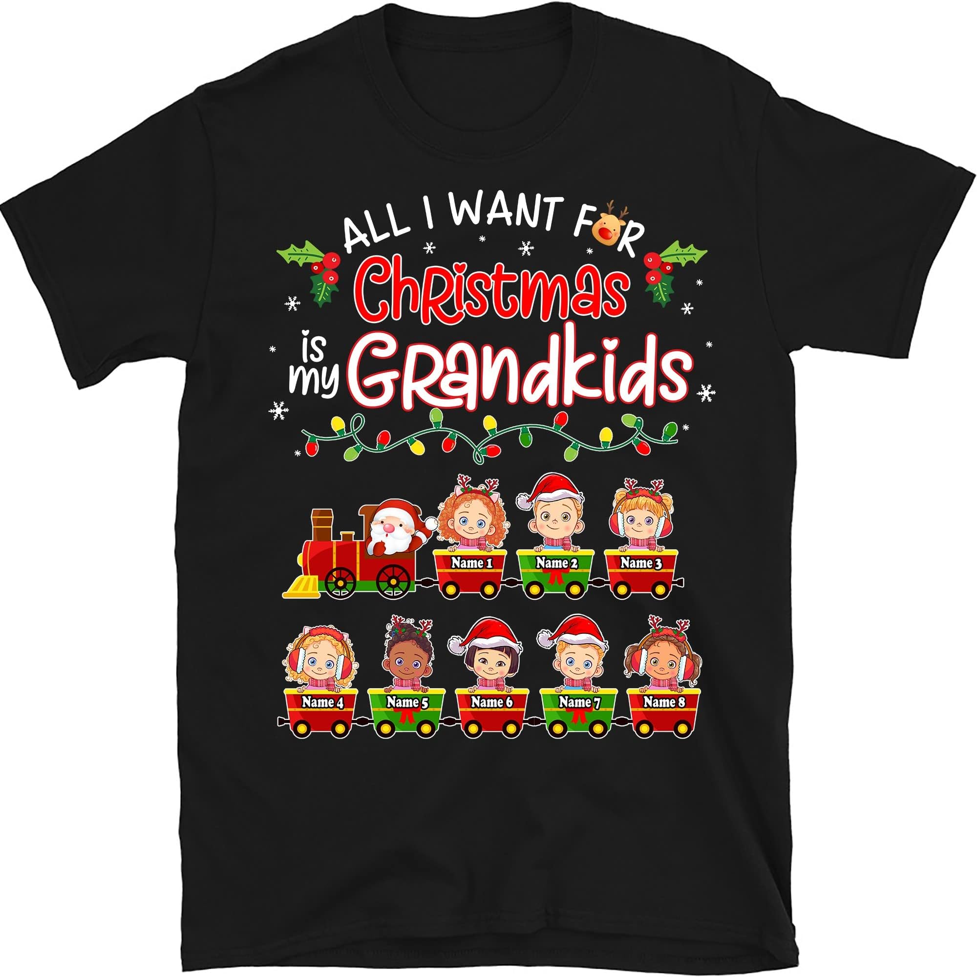 Personalized Grandma Grandkids Christmas Shirt, All I Want for Christmas is My Grandkids, for Grandpa, Mom, Dad, Merry Christmas, Nana Snoman Shirt Multicolored