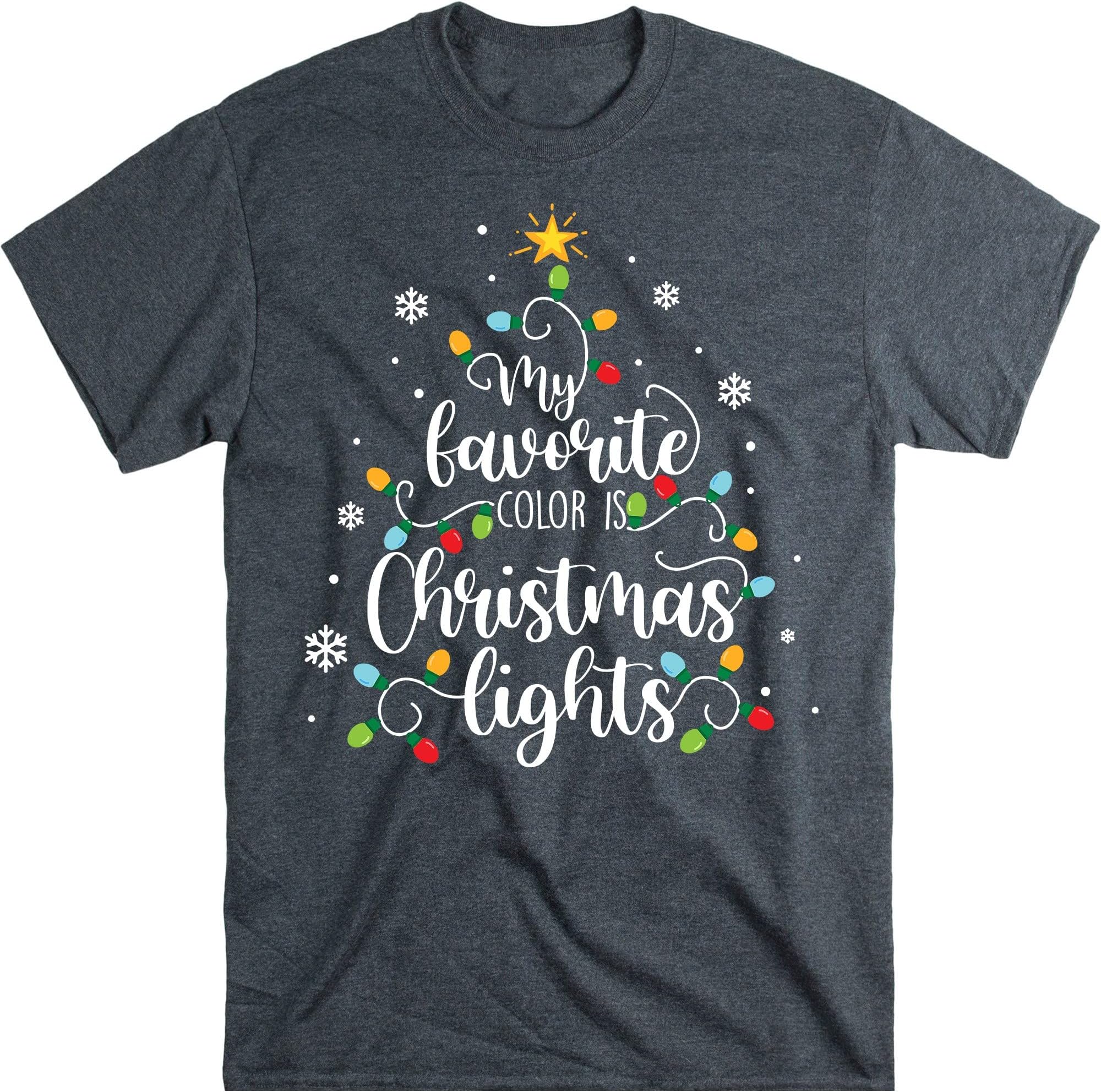 My Favorite Color is Christmas Lights Tee Funny Xmas Gifts T-Shirt – Dark Heather/Medium