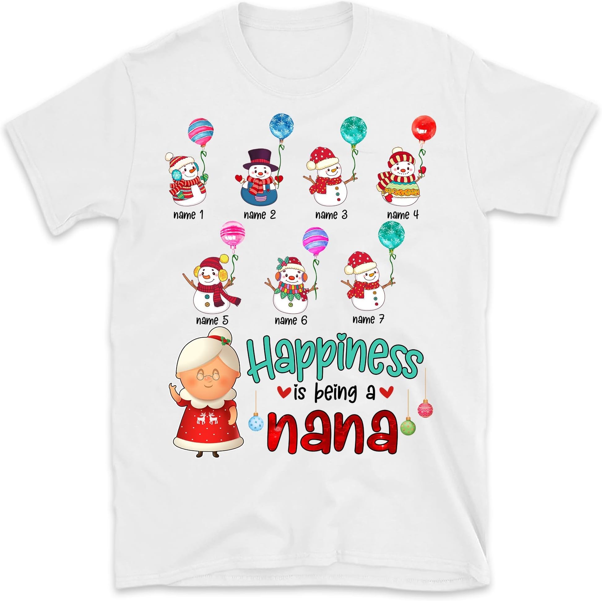 Happiness is Being a Nana Shirt, Christmas Grandma Shirt, Custom Grandma with Grandkids Name, Personalized Nana Shirt Multicolored