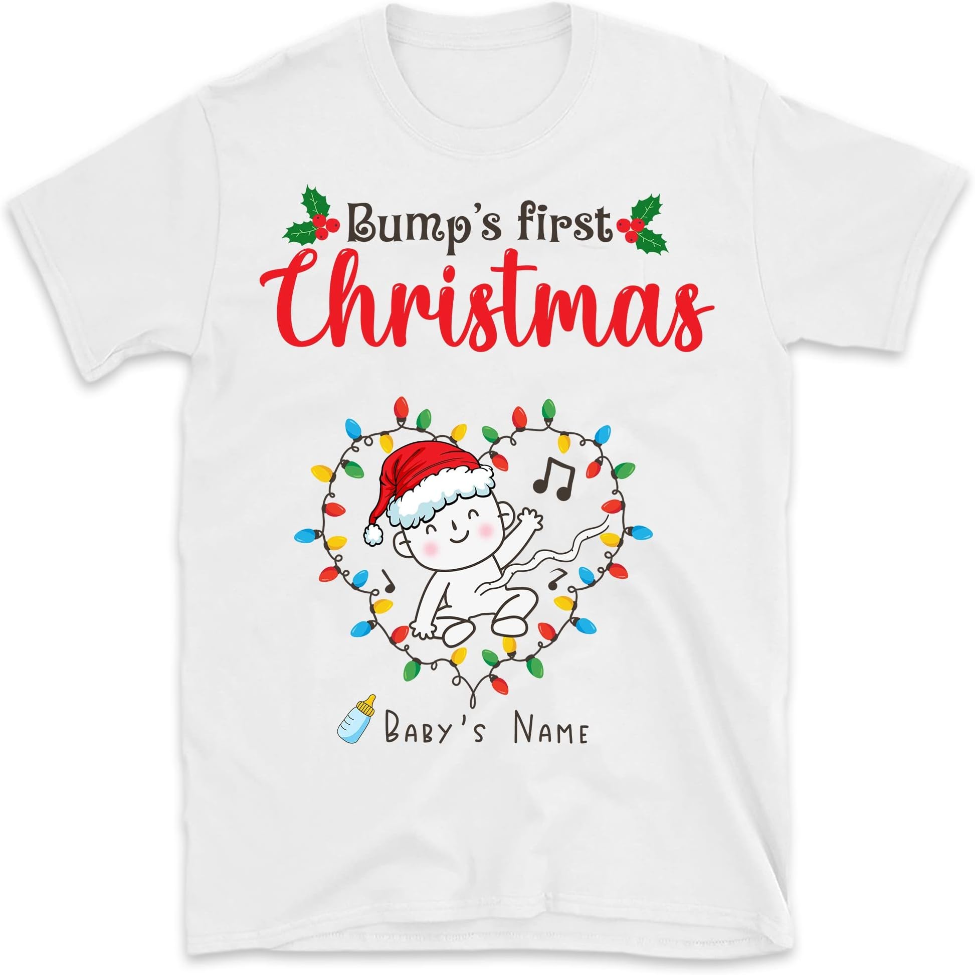 Personalized Baby Bump Christmas Mom T Shirtt-Shirt, Bump First Christmas New Baby T Shirt Pregnancy Tee for Mom Multicolored