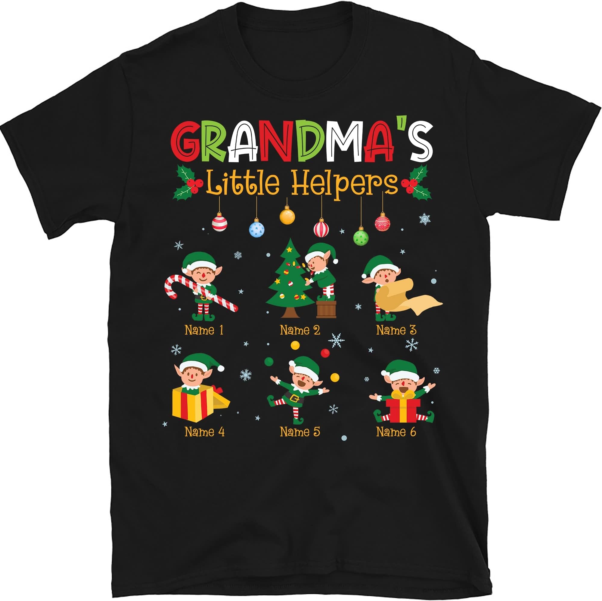 Personalized Grandma Christmas T Shirt, Grandma's Little Helpers, Custom Christmas Grandma Shirt with Grandkids Names Multicolored