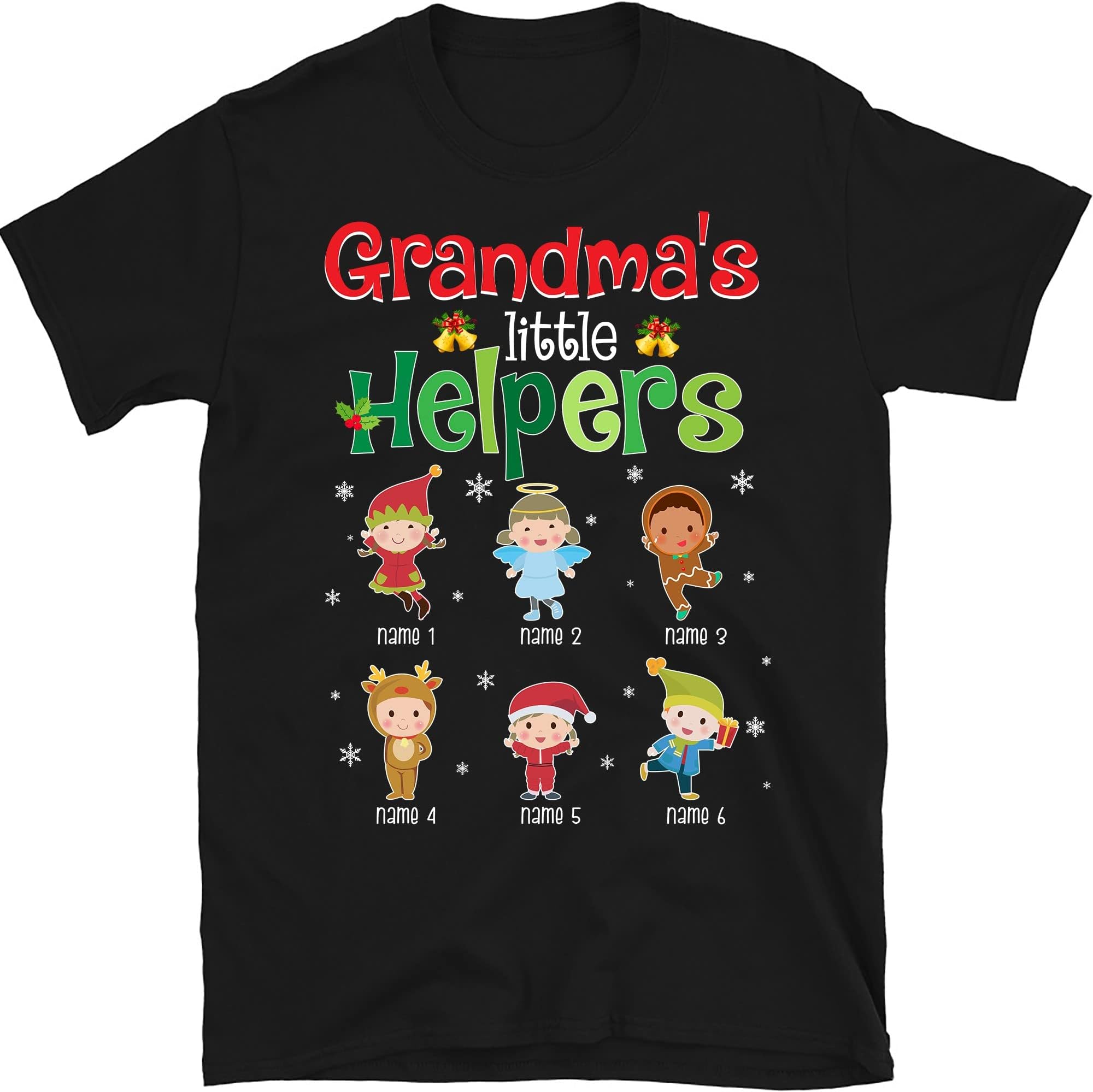 Personalized Grandma Christmas T Shirt, Grandma's Little Helpers, Custom Christmas Grandma Shirt with Grandkids Names Shirt Multicolored