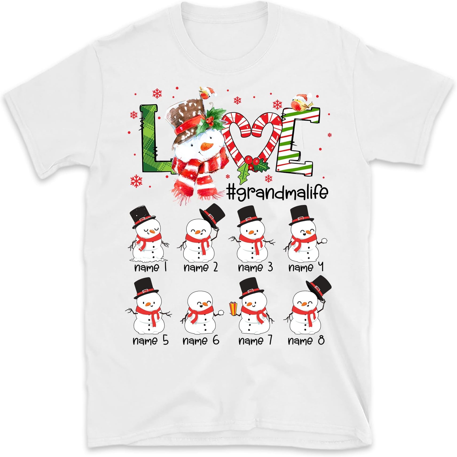Grandma with Grandkids Name Christmas Personalized T Shirt, Custom Nana Shirt, Christmas Mom Dad Papa Grandpa Multicolored